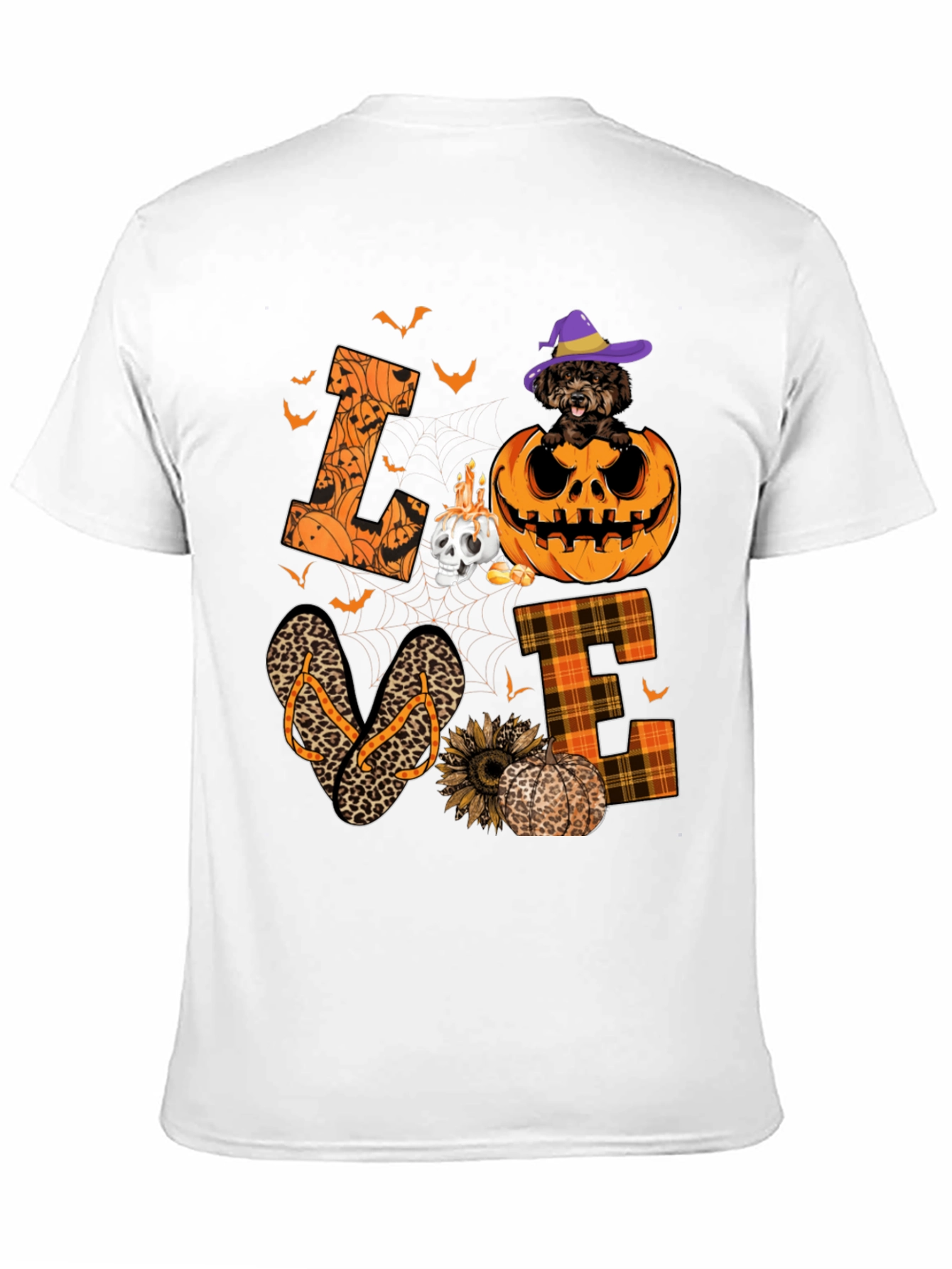 Halloween Love T-Shirt - Pumpkin Dog & Flip Flops