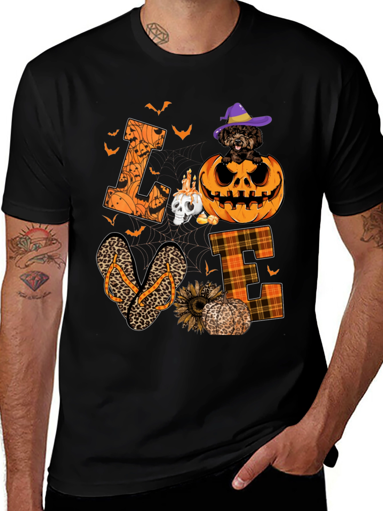 Halloween Love T-Shirt - Pumpkin Dog & Flip Flops