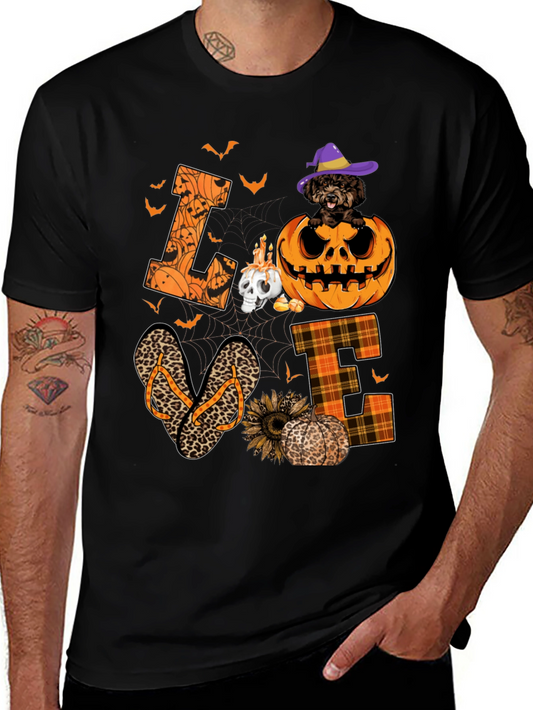 Halloween Love T-Shirt - Pumpkin Dog & Flip Flops
