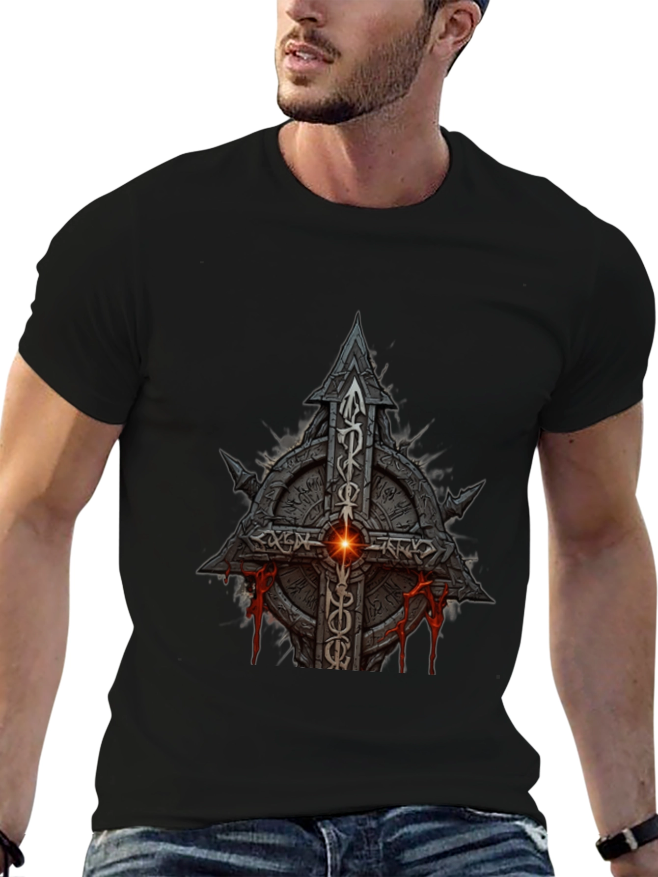 Darkstone Cross Graphic Tee - Gothic Style