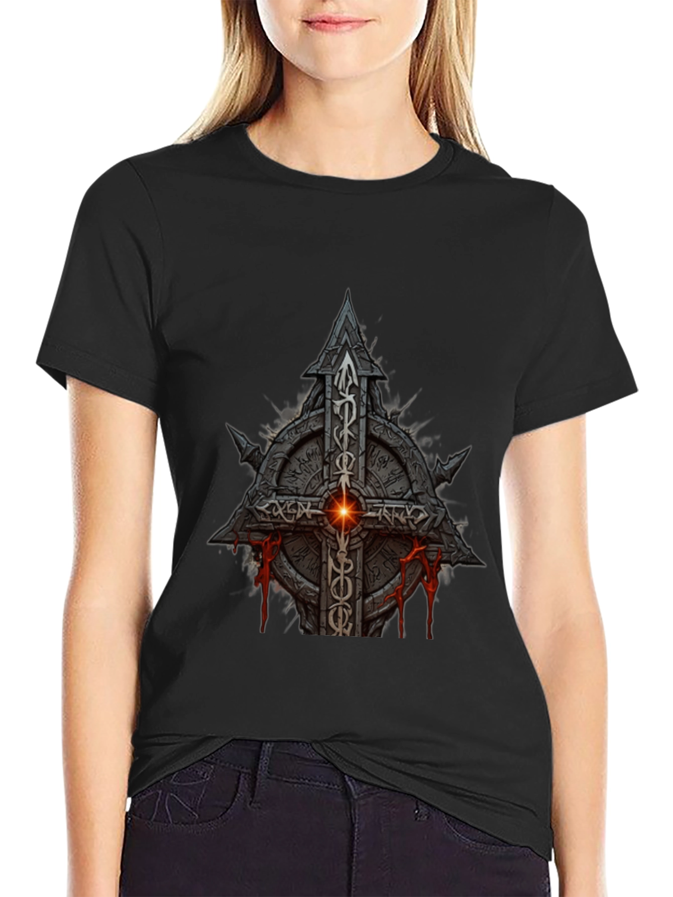 Darkstone Cross Graphic Tee - Gothic Style