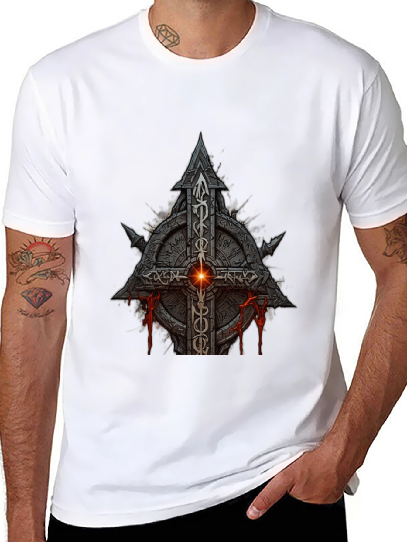 Darkstone Cross Graphic Tee - Gothic Style