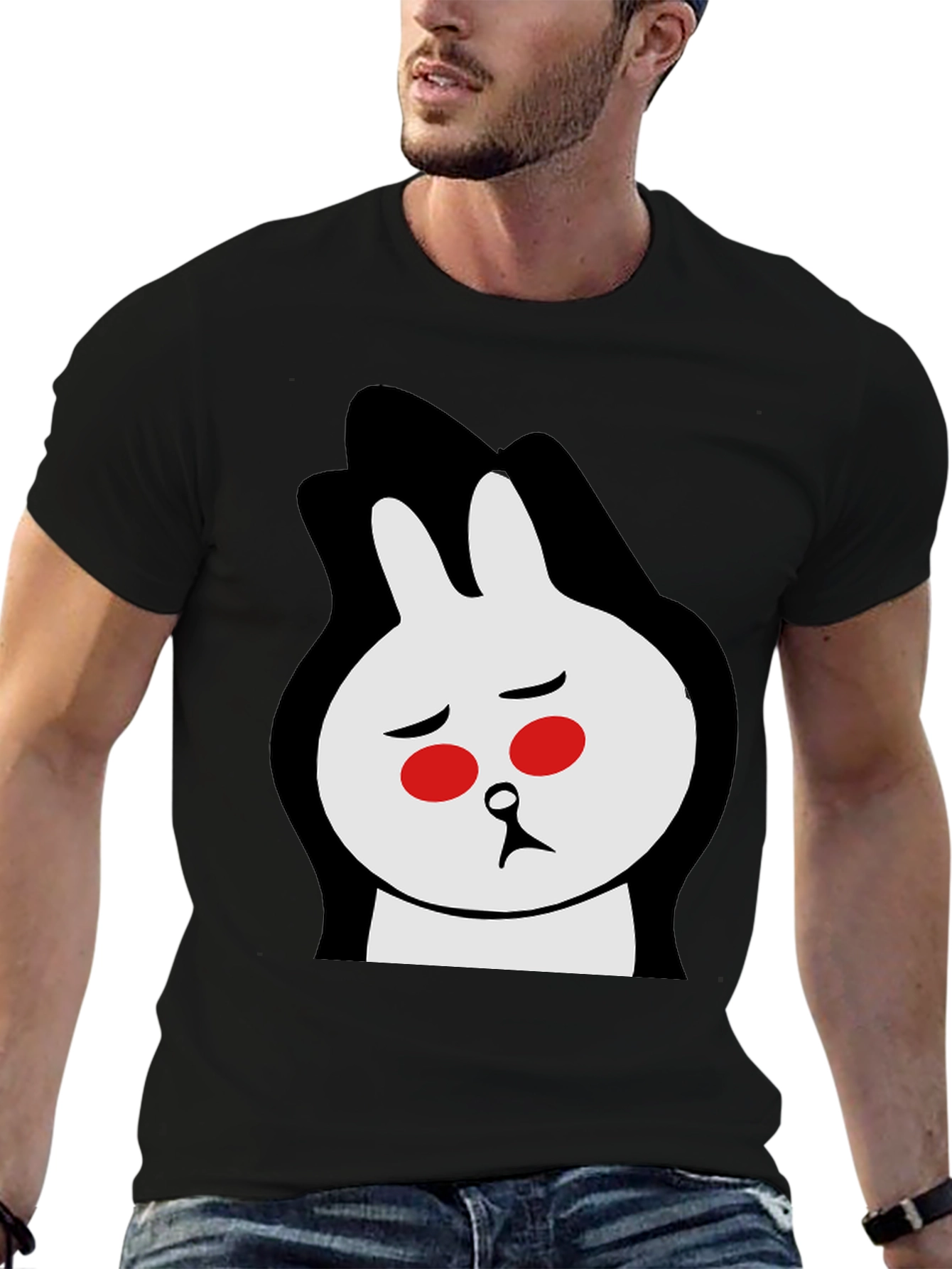 Sad Bunny Graphic Tee - Black Cotton Blend