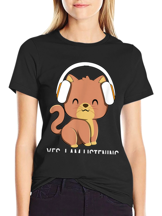 Cat Headphone T-Shirt - Yes I Am Listening