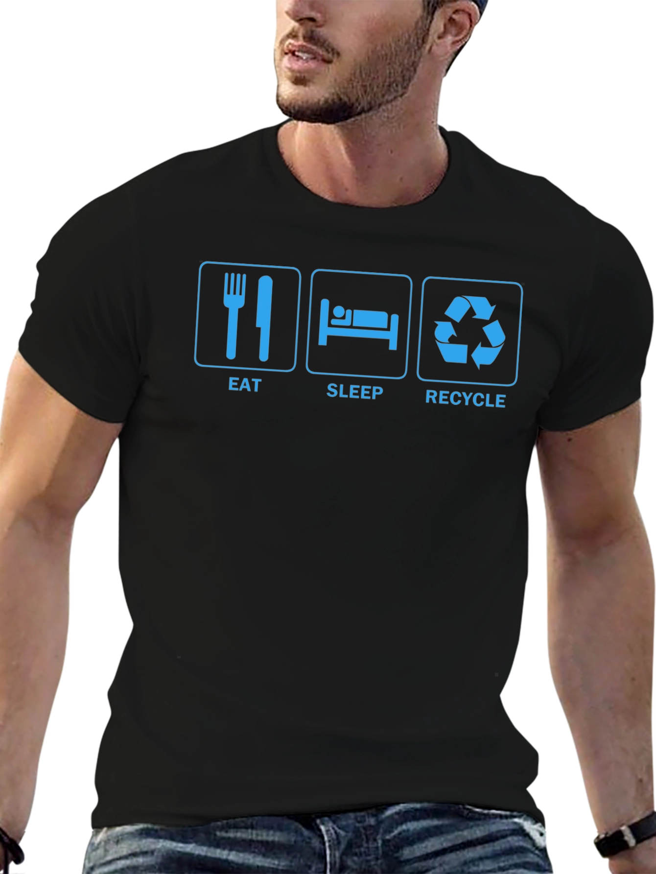 Eat Sleep Recycle Graphic T-Shirt - Black