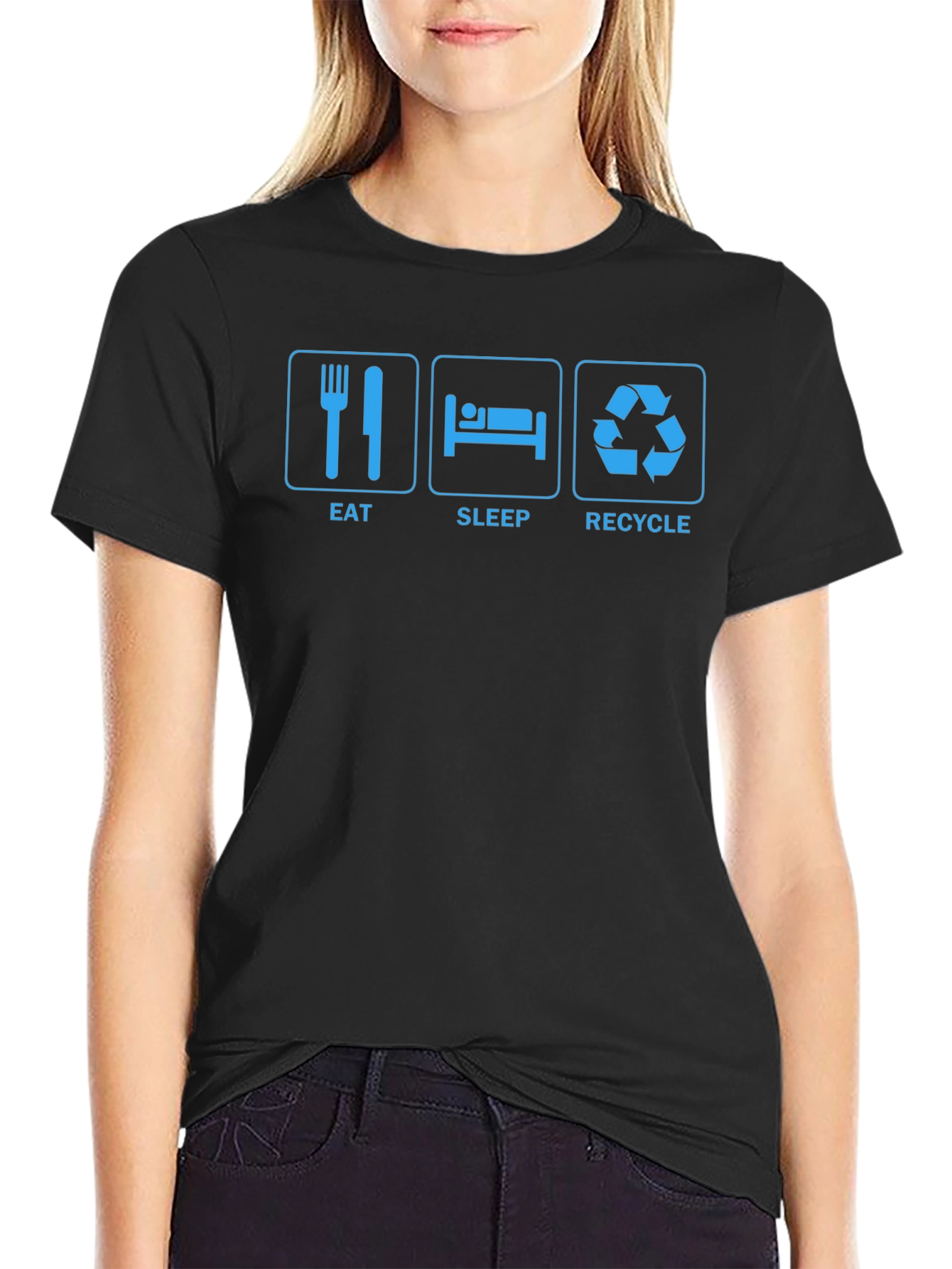 Eat Sleep Recycle Graphic T-Shirt - Black