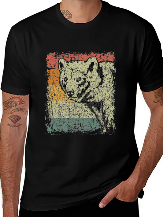 Retro Wolf Graphic Tee - Vintage Style Mens Shirt