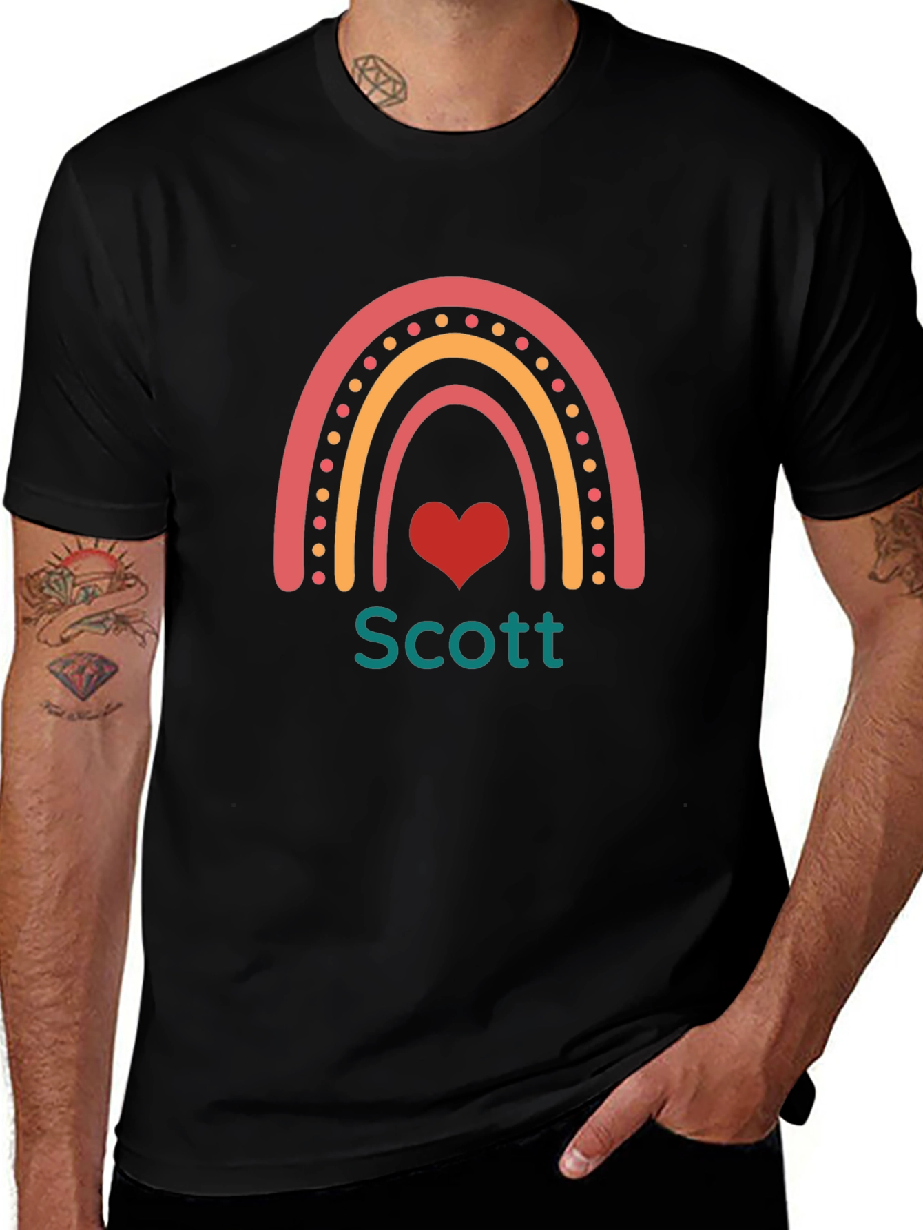 Personalized Rainbow Heart T-Shirt - Scott