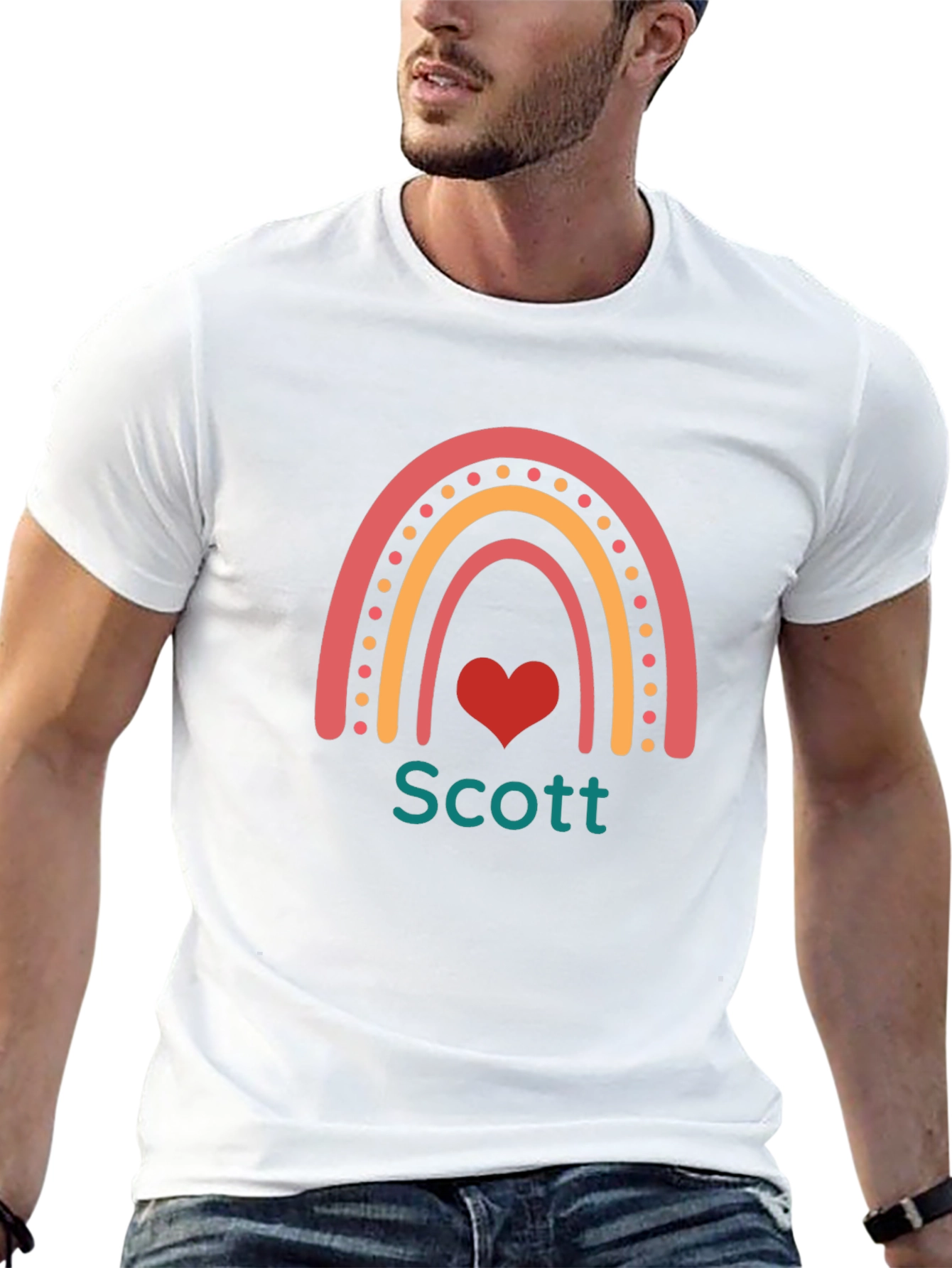 Personalized Rainbow Heart T-Shirt - Scott