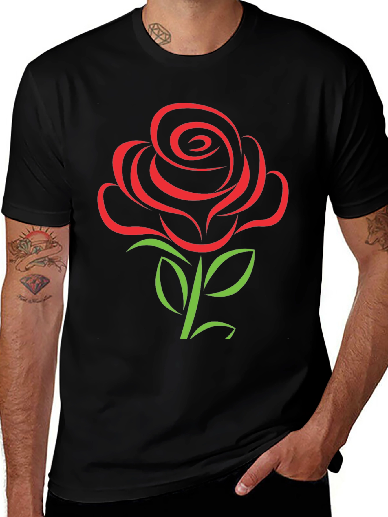 Rose Graphic Tee - Black Short Sleeve T-Shirt