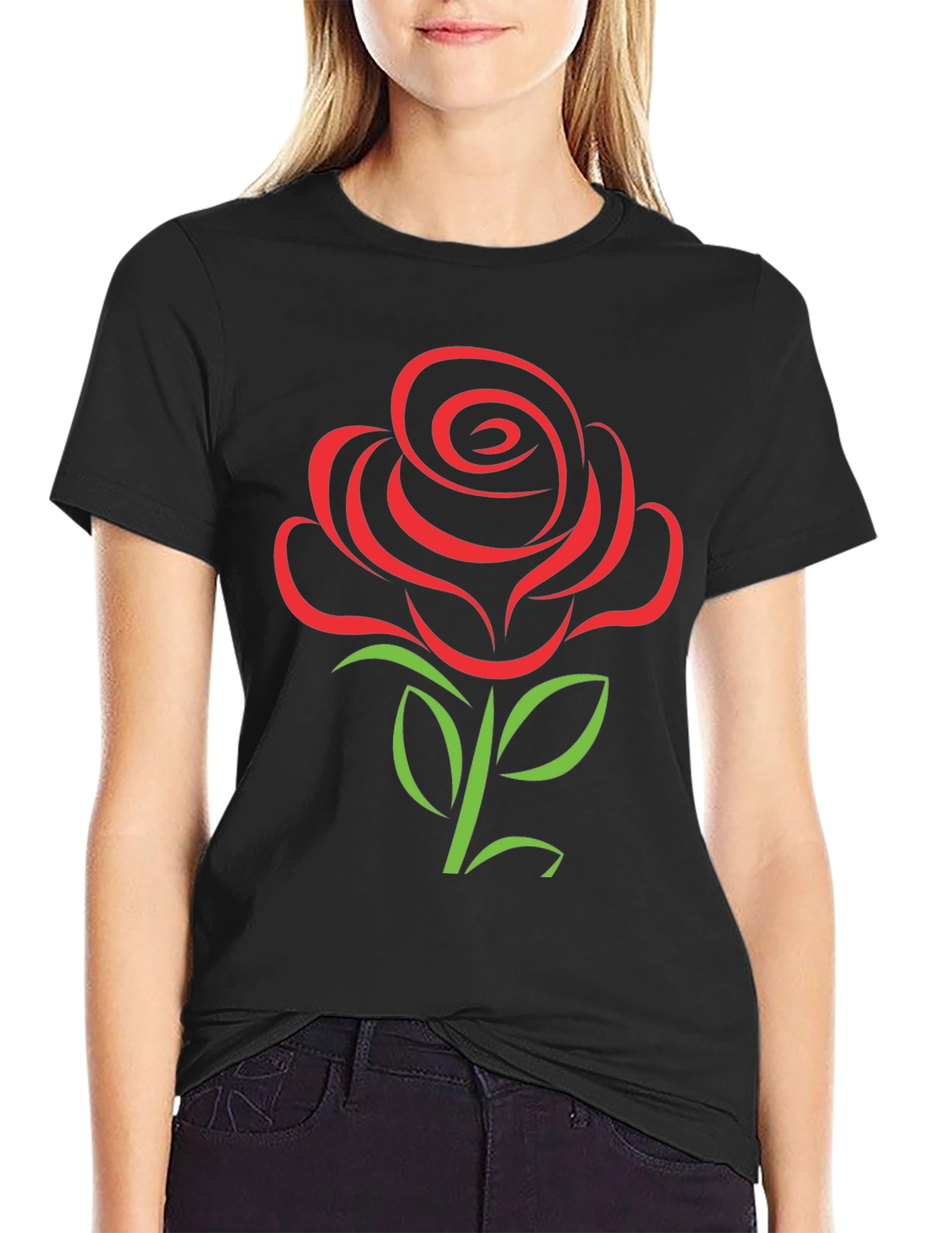 Rose Graphic Tee - Black Short Sleeve T-Shirt