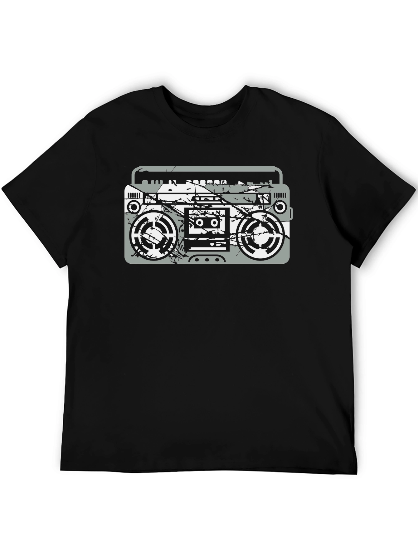 Retro Boombox Graphic Tee - Black Cotton T-Shirt