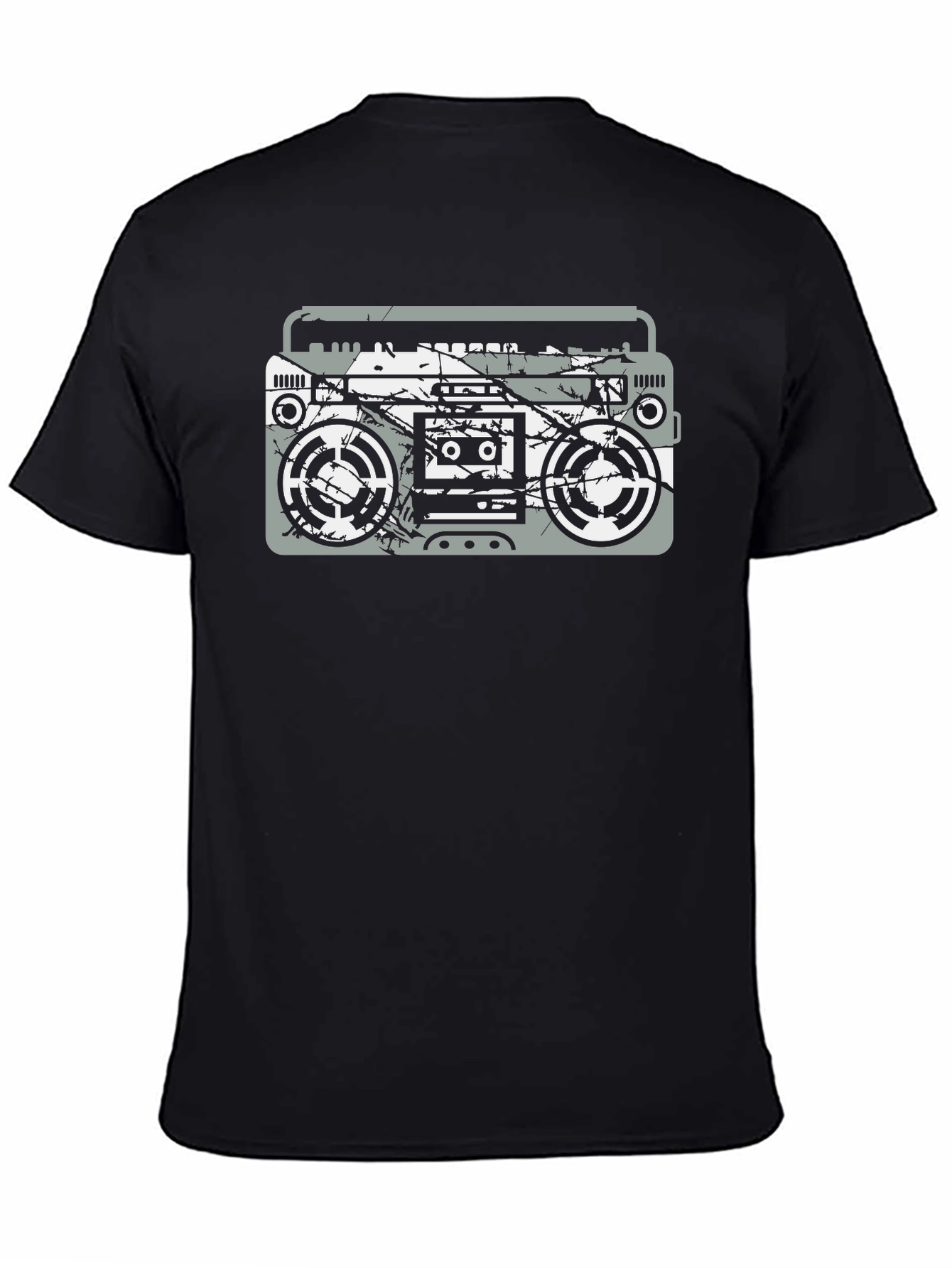 Retro Boombox Graphic Tee - Black Cotton T-Shirt