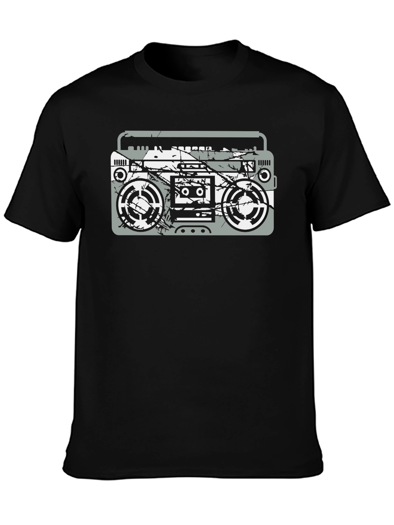 Retro Boombox Graphic Tee - Black Cotton T-Shirt