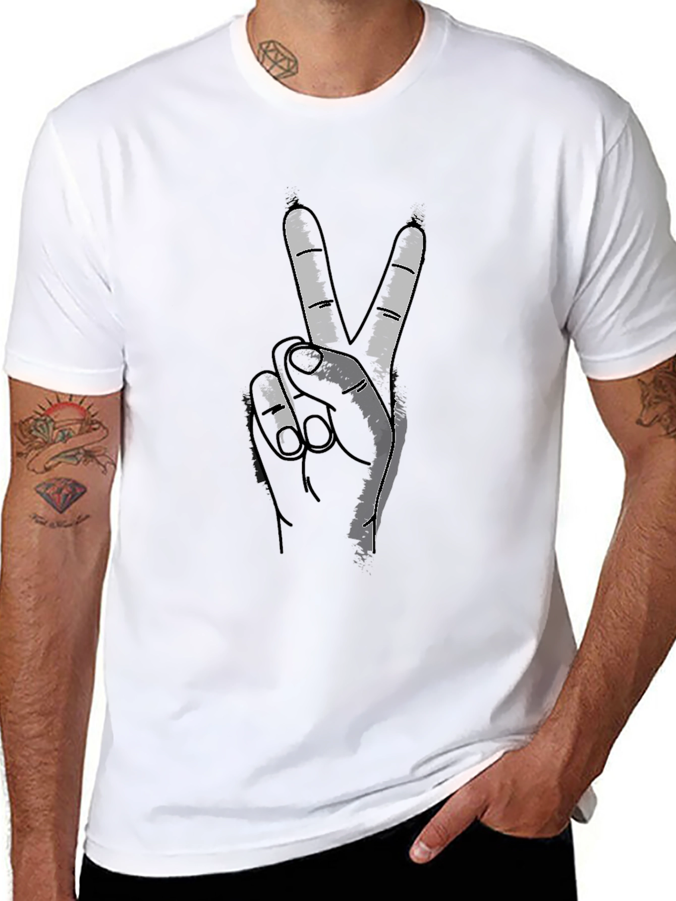 Peace Sign Hand Graphic T-Shirt - Casual Comfort
