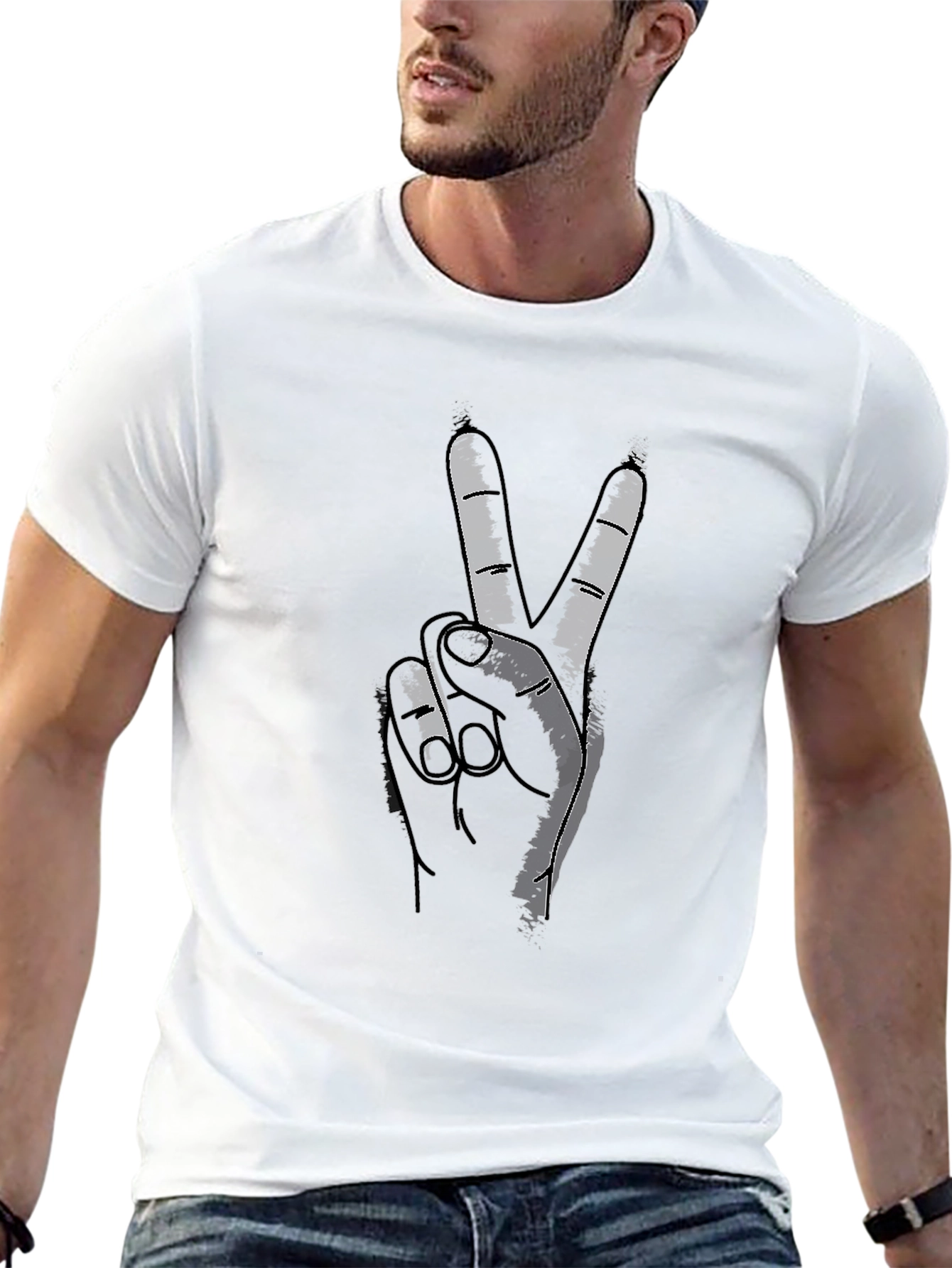 Peace Sign Hand Graphic T-Shirt - Casual Comfort