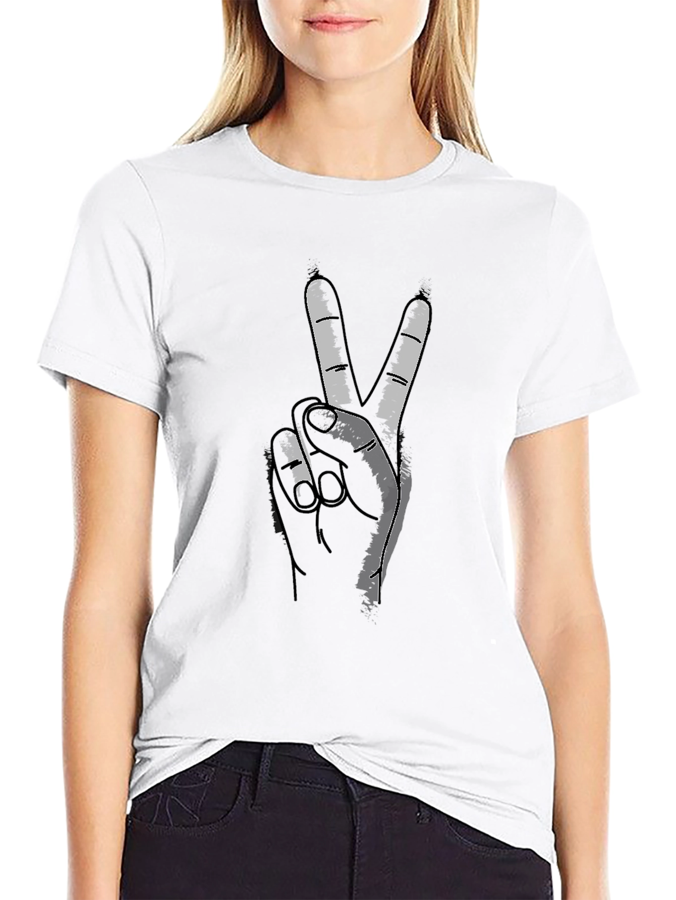 Peace Sign Hand Graphic T-Shirt - Casual Comfort
