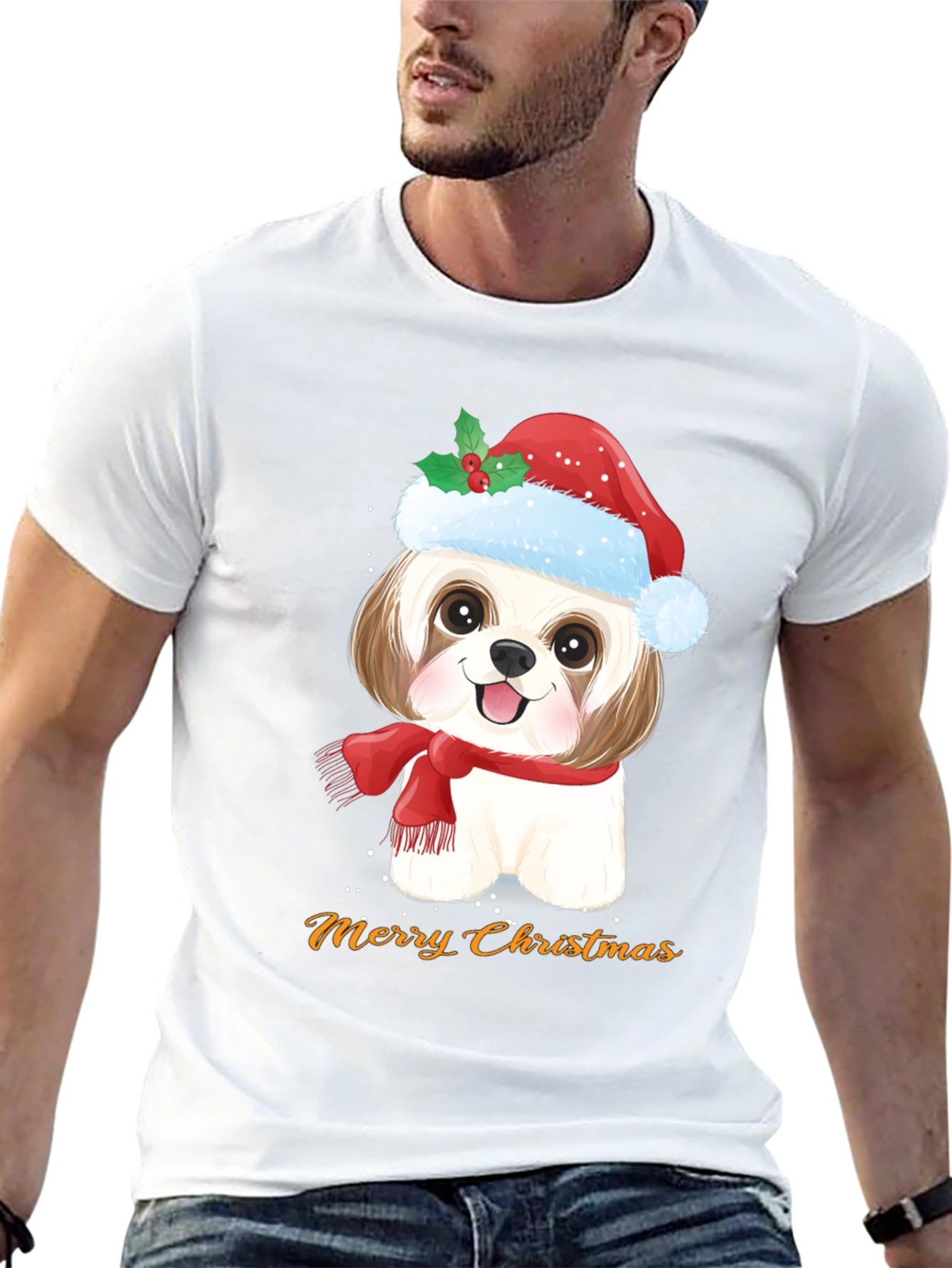 Festive Dog Merry Christmas T-Shirt