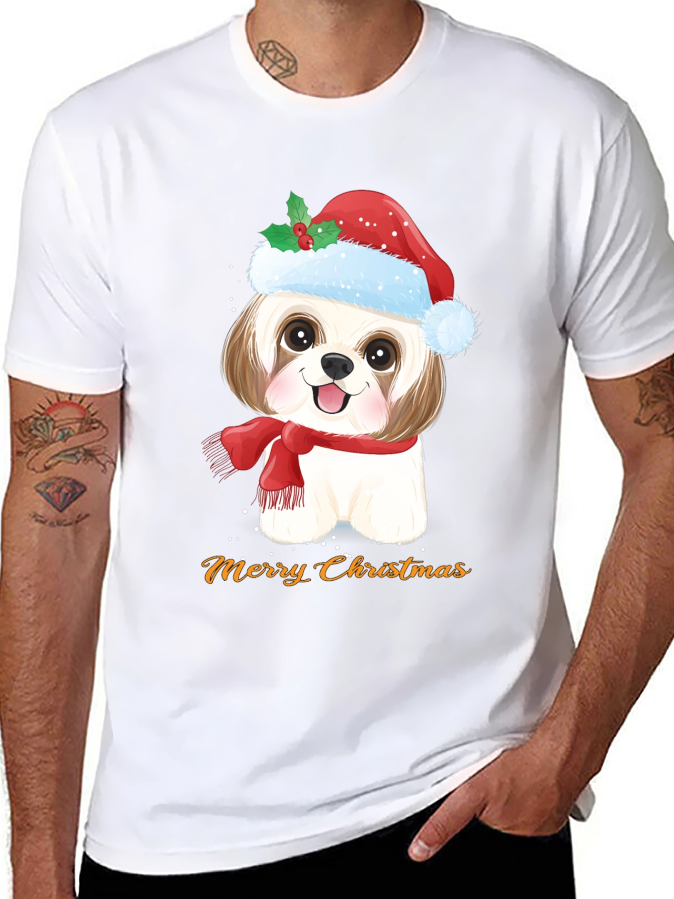 Festive Dog Merry Christmas T-Shirt