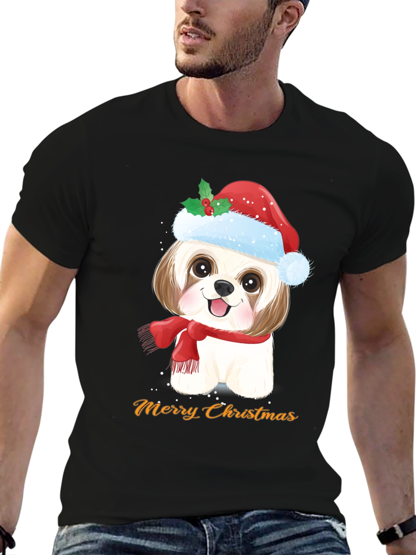 Festive Dog Merry Christmas T-Shirt