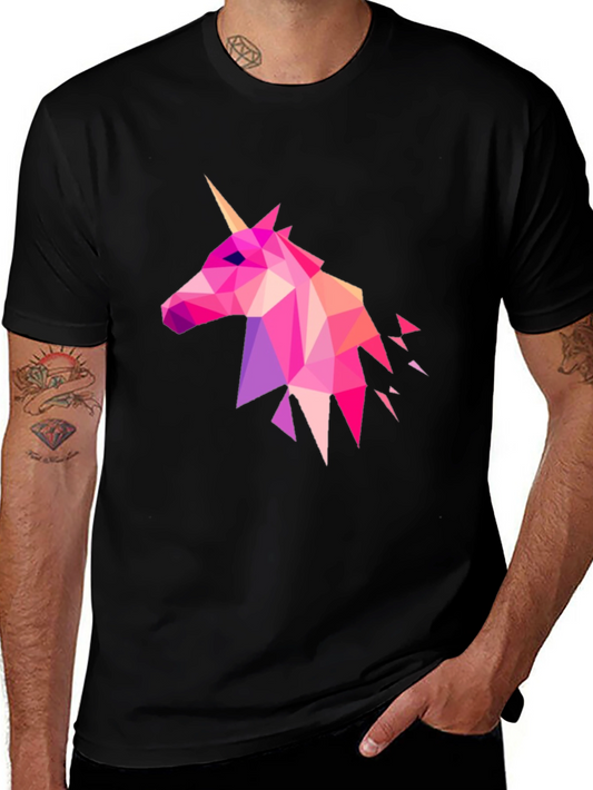 Geometric Unicorn Graphic Tee - Mens Black T-Shirt
