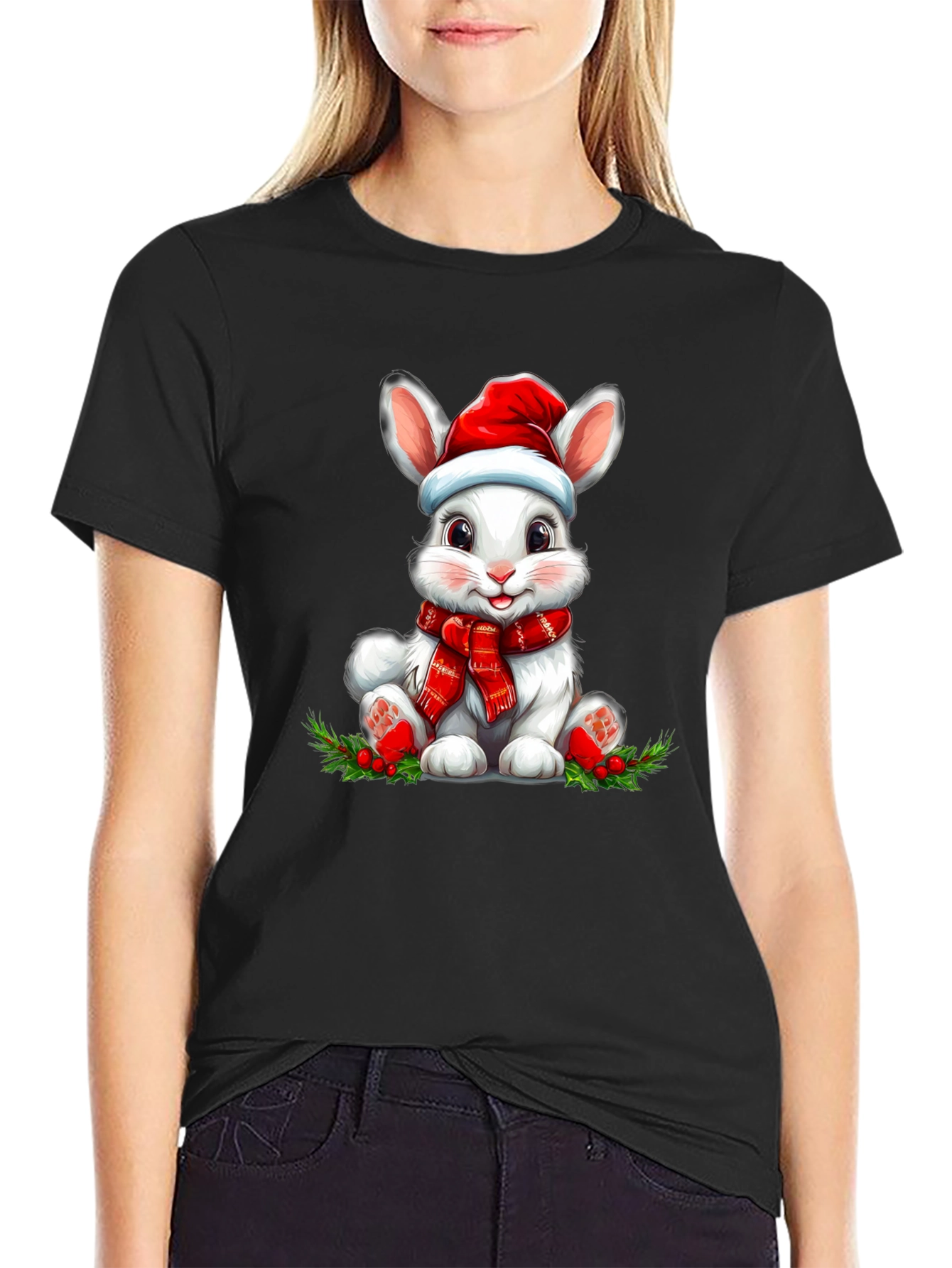 Festive Rabbit Graphic Tee - Holiday Style!