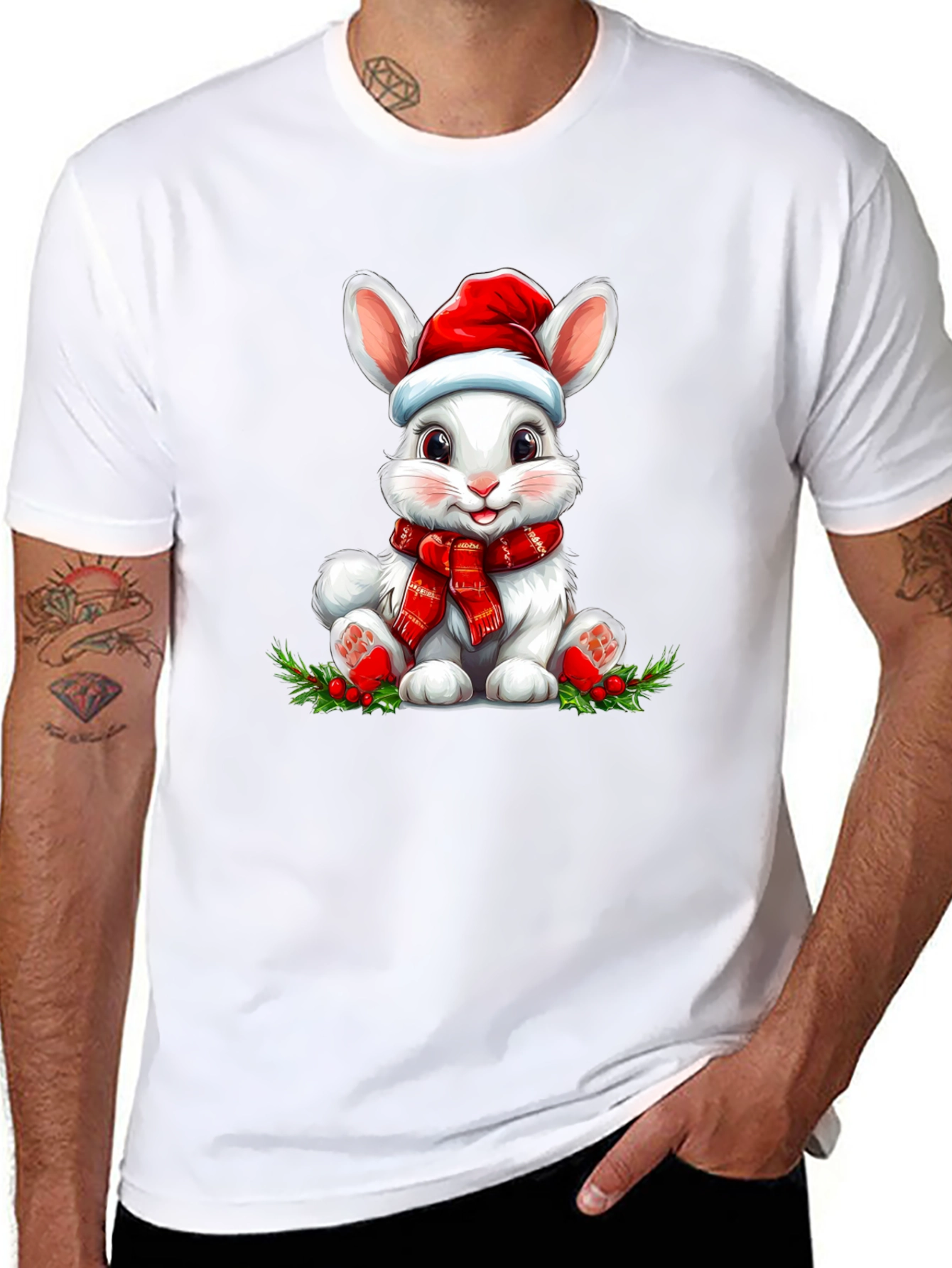 Festive Rabbit Graphic Tee - Holiday Style!