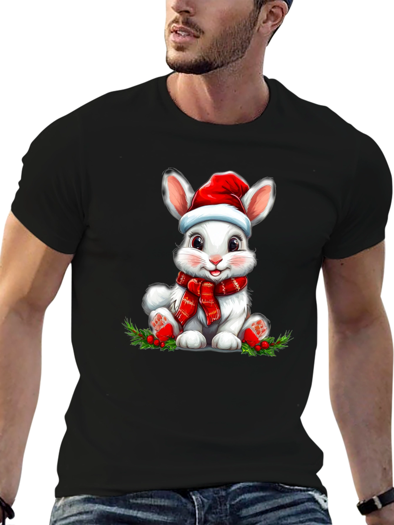 Festive Rabbit Graphic Tee - Holiday Style!
