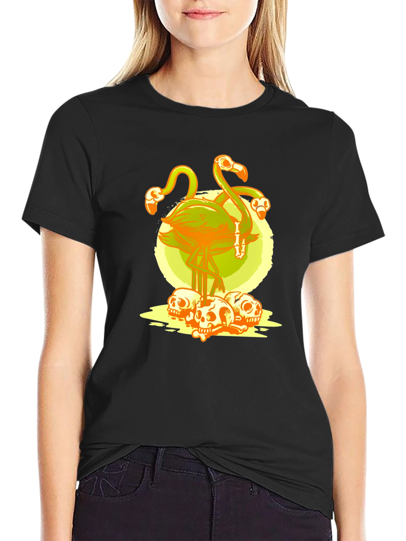 Flamingo Skulls Graphic T-Shirt