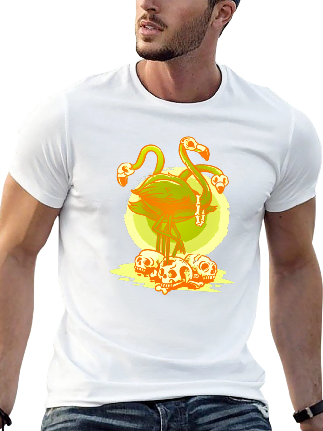 Flamingo Skulls Graphic T-Shirt