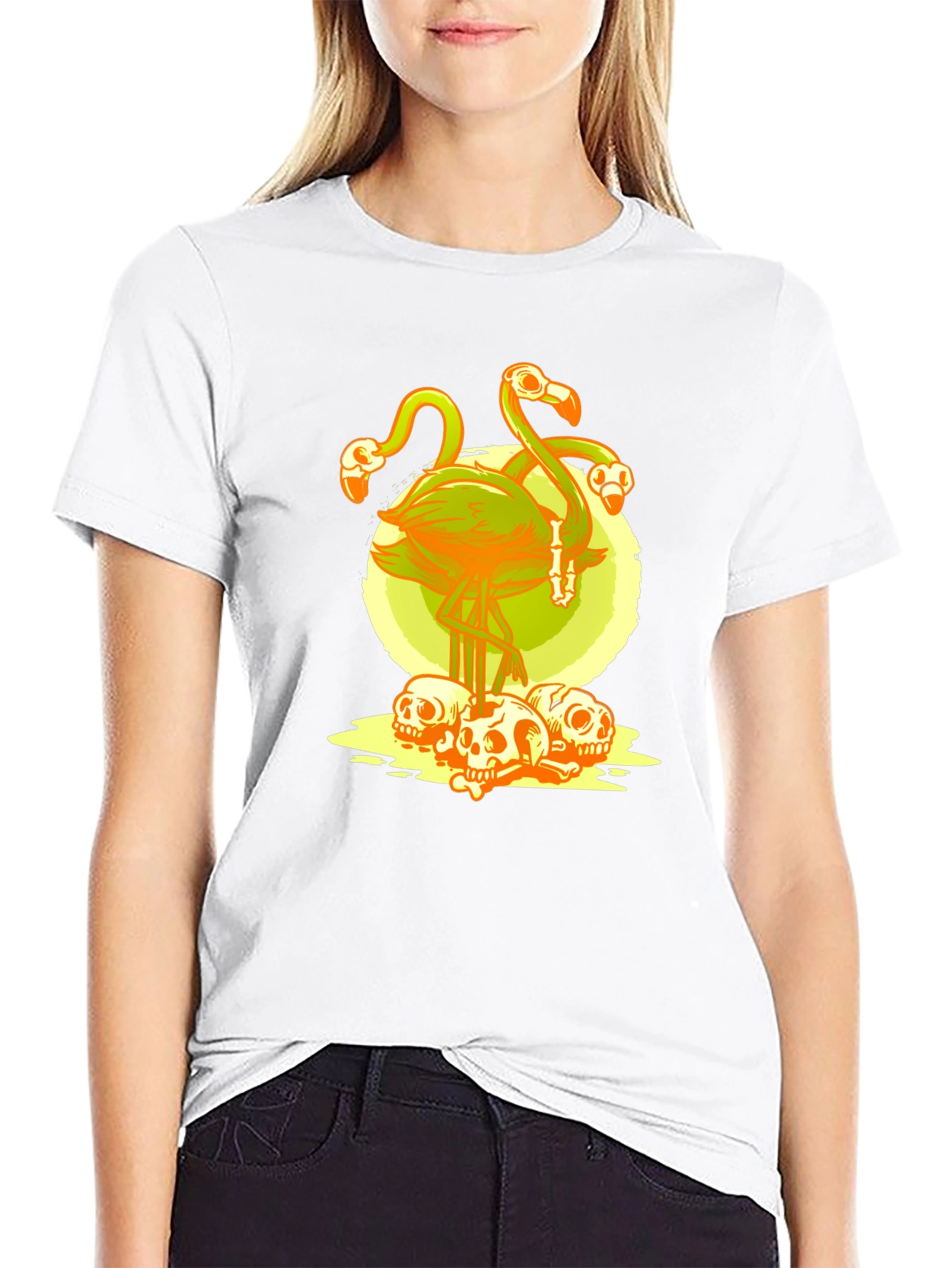 Flamingo Skulls Graphic T-Shirt