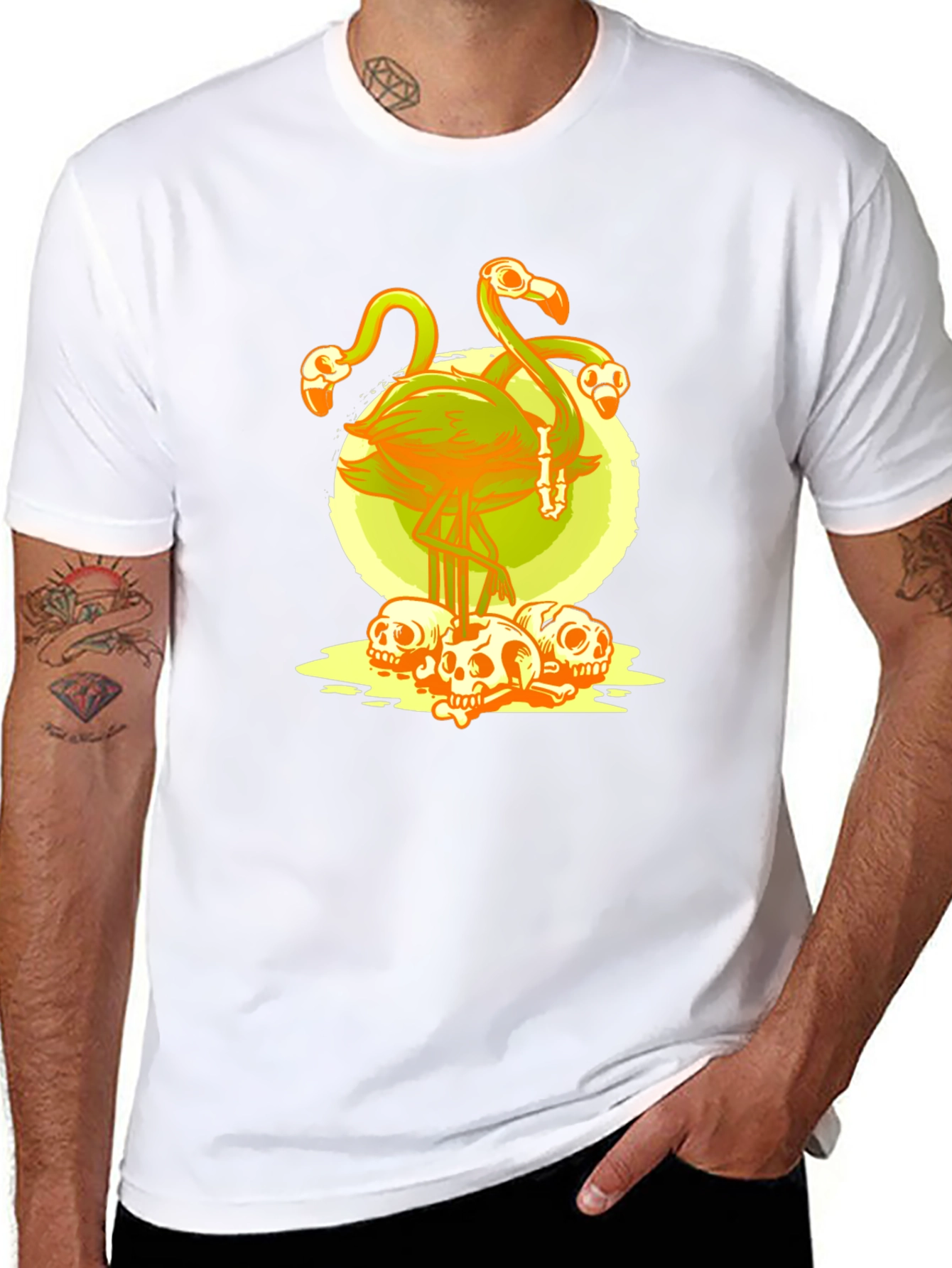 Flamingo Skulls Graphic T-Shirt