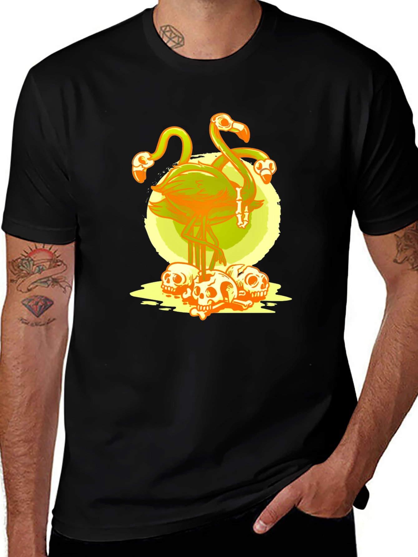 Flamingo Skulls Graphic T-Shirt
