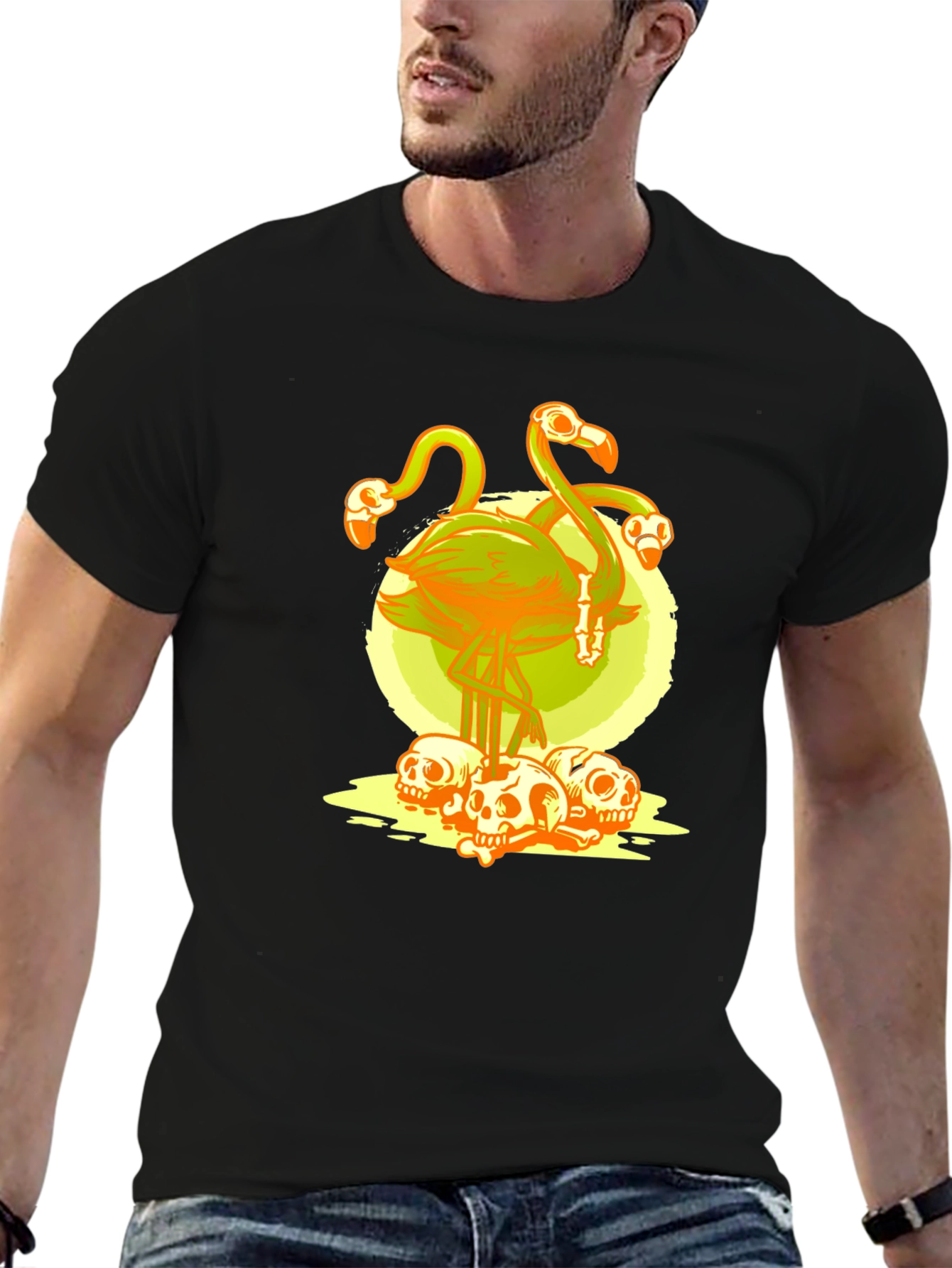 Flamingo Skulls Graphic T-Shirt