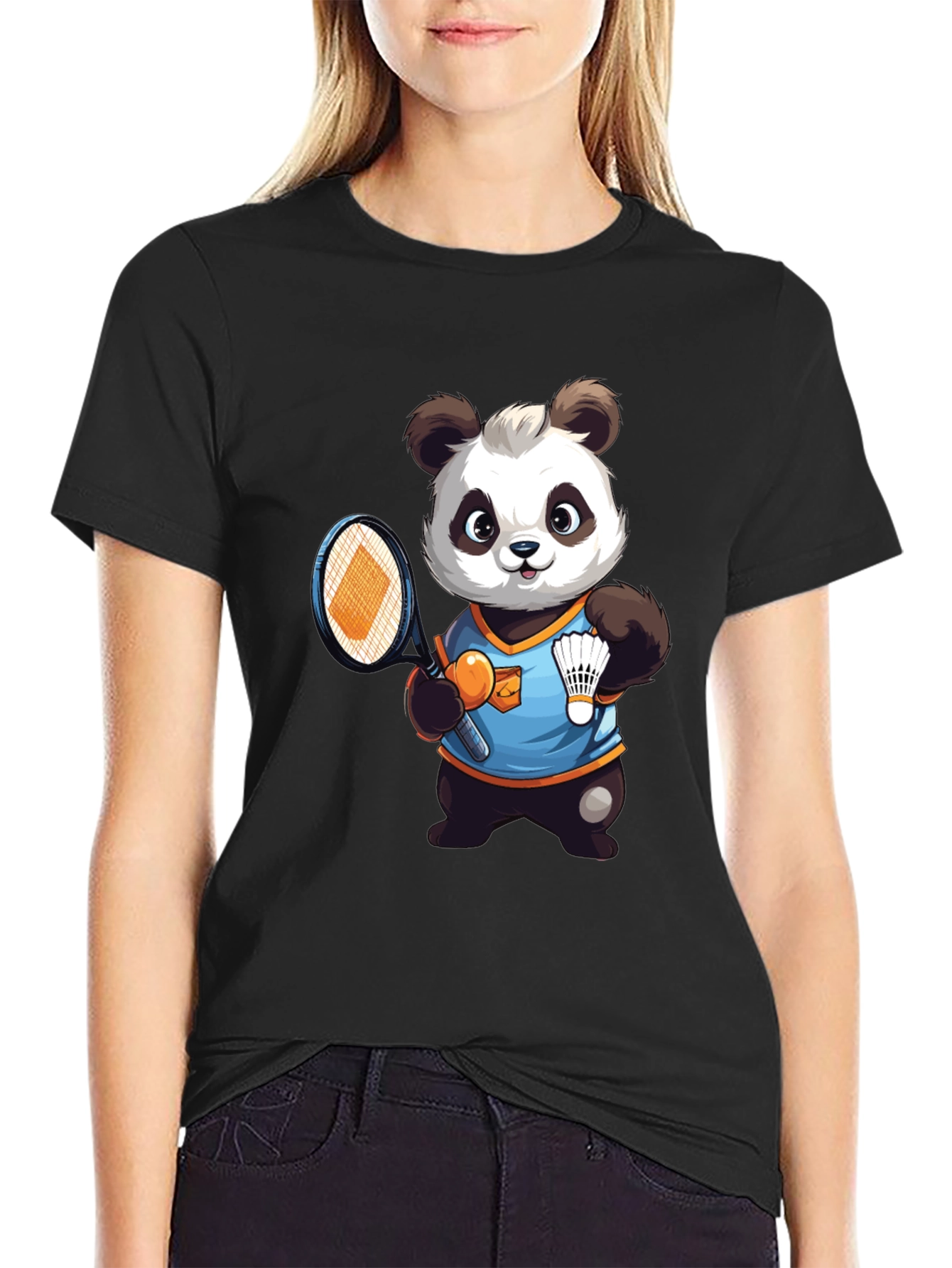 Cute Panda Badminton T-Shirt