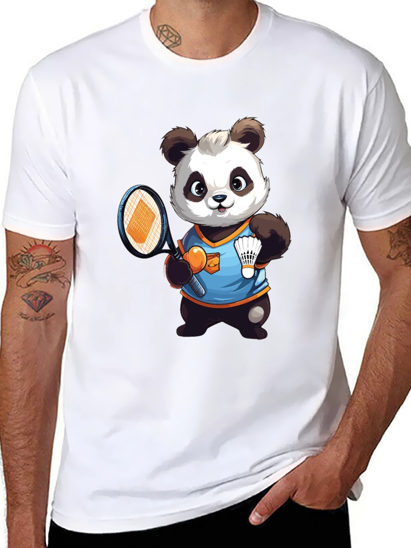 Cute Panda Badminton T-Shirt