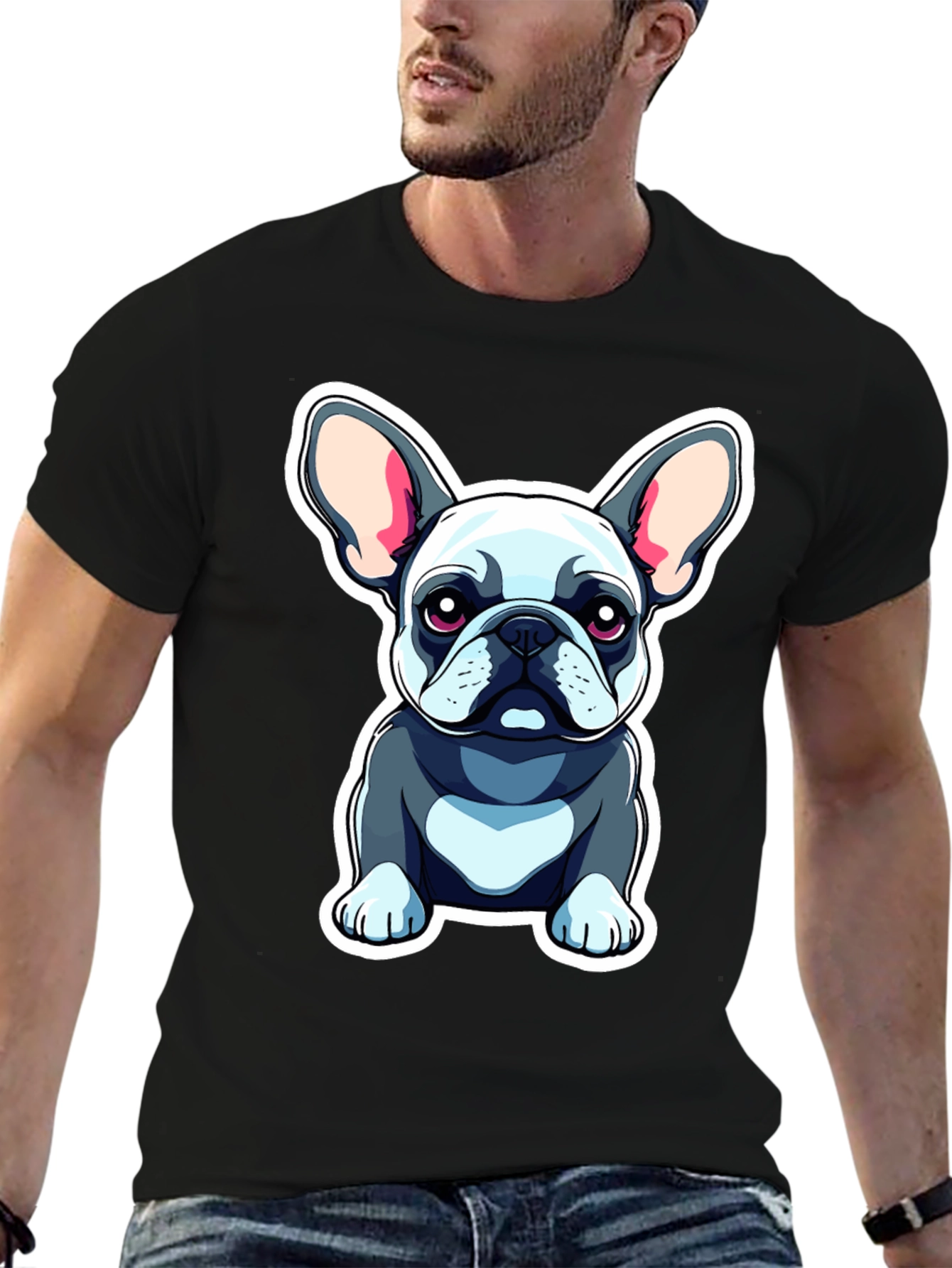 Cute Bulldog Graphic Tee - Black