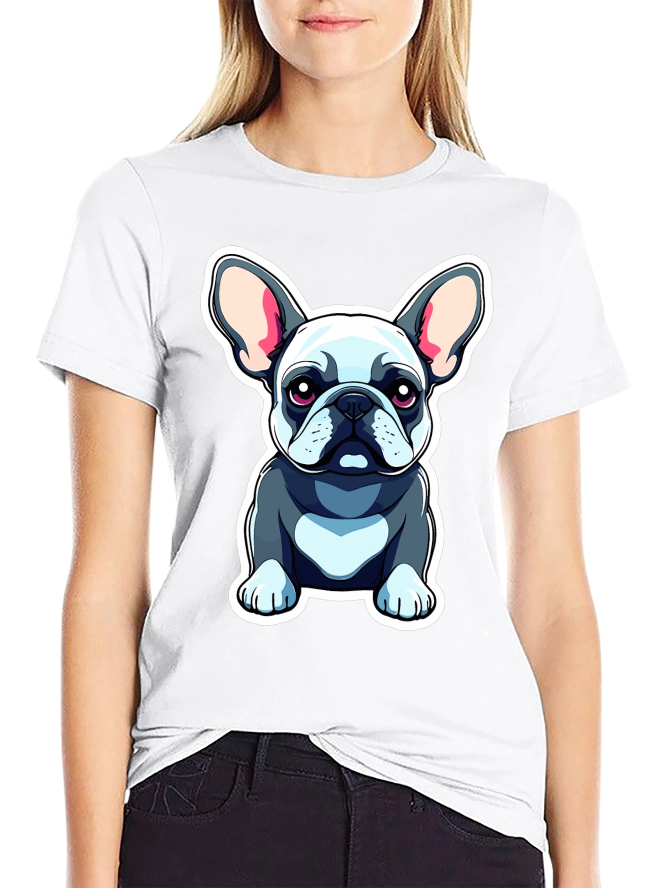 Cute Bulldog Graphic Tee - Black