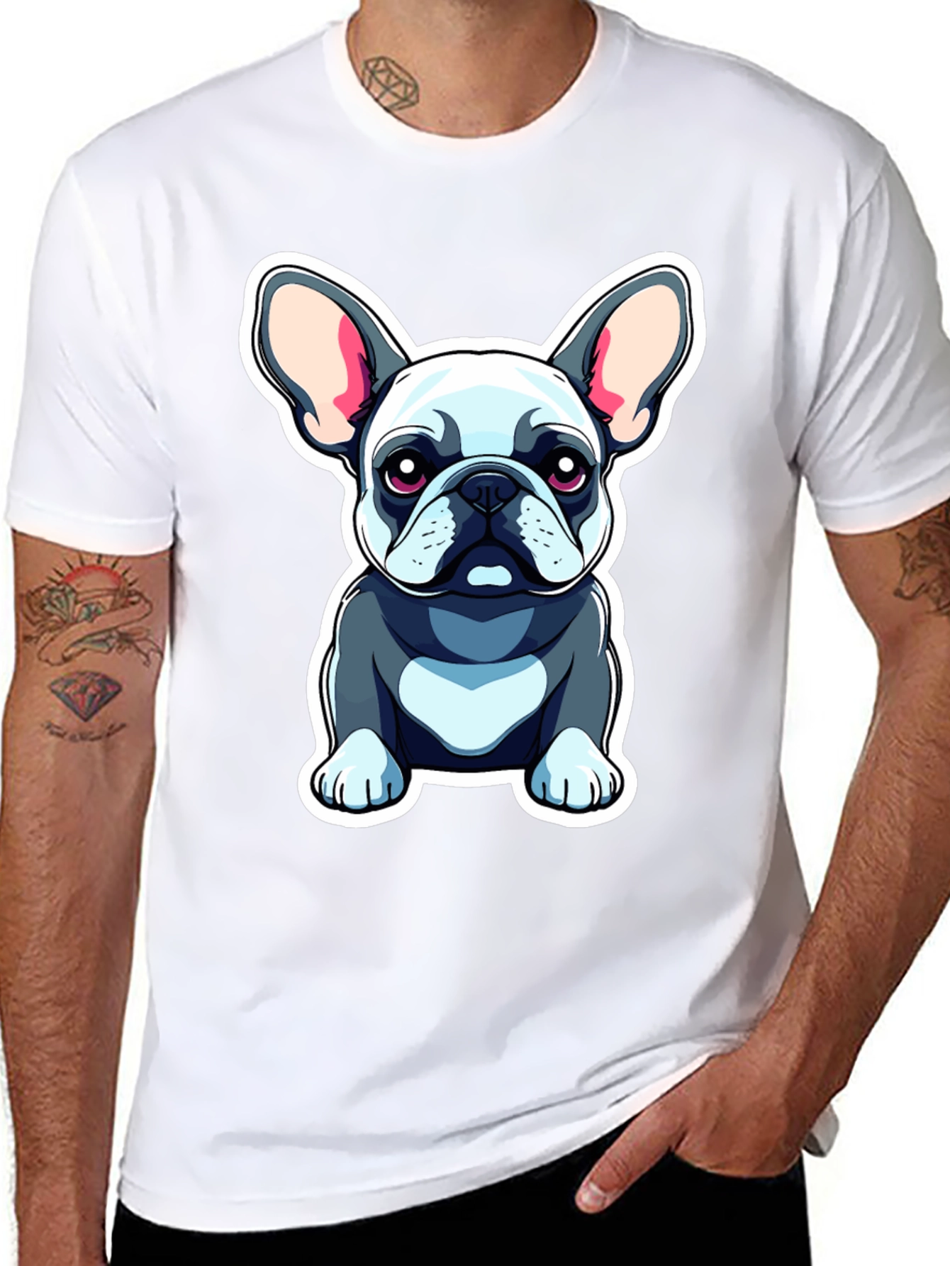 Cute Bulldog Graphic Tee - Black