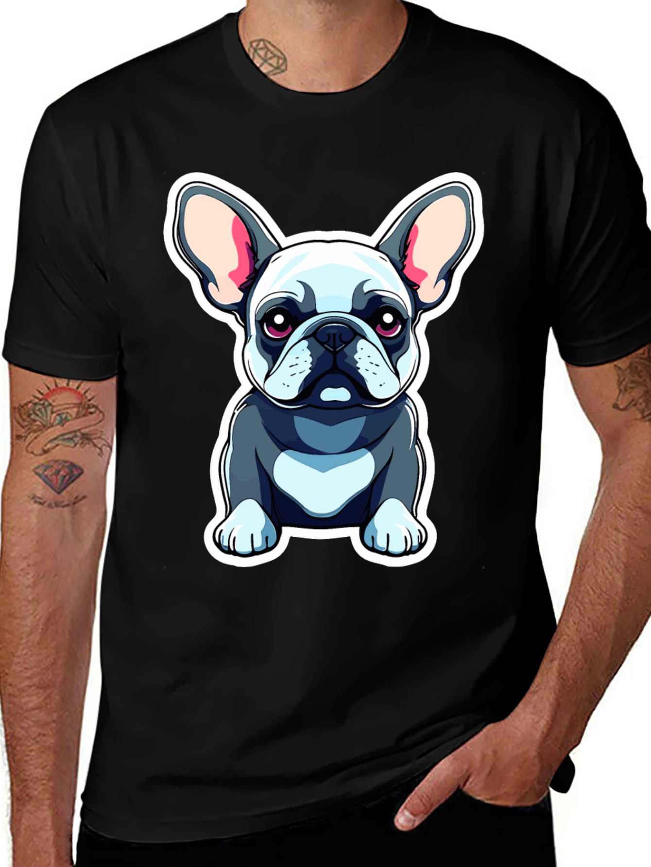 Cute Bulldog Graphic Tee - Black