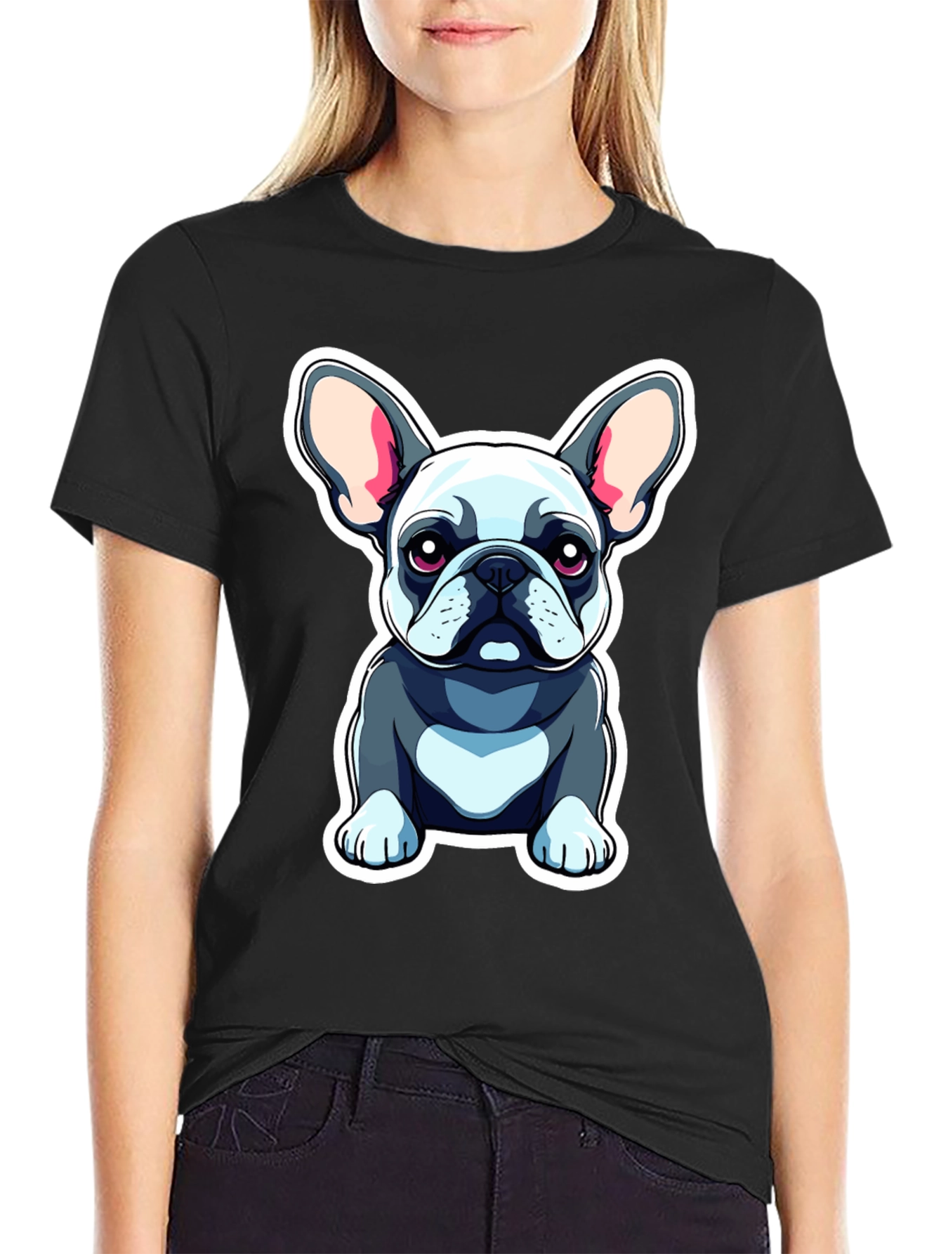 Cute Bulldog Graphic Tee - Black