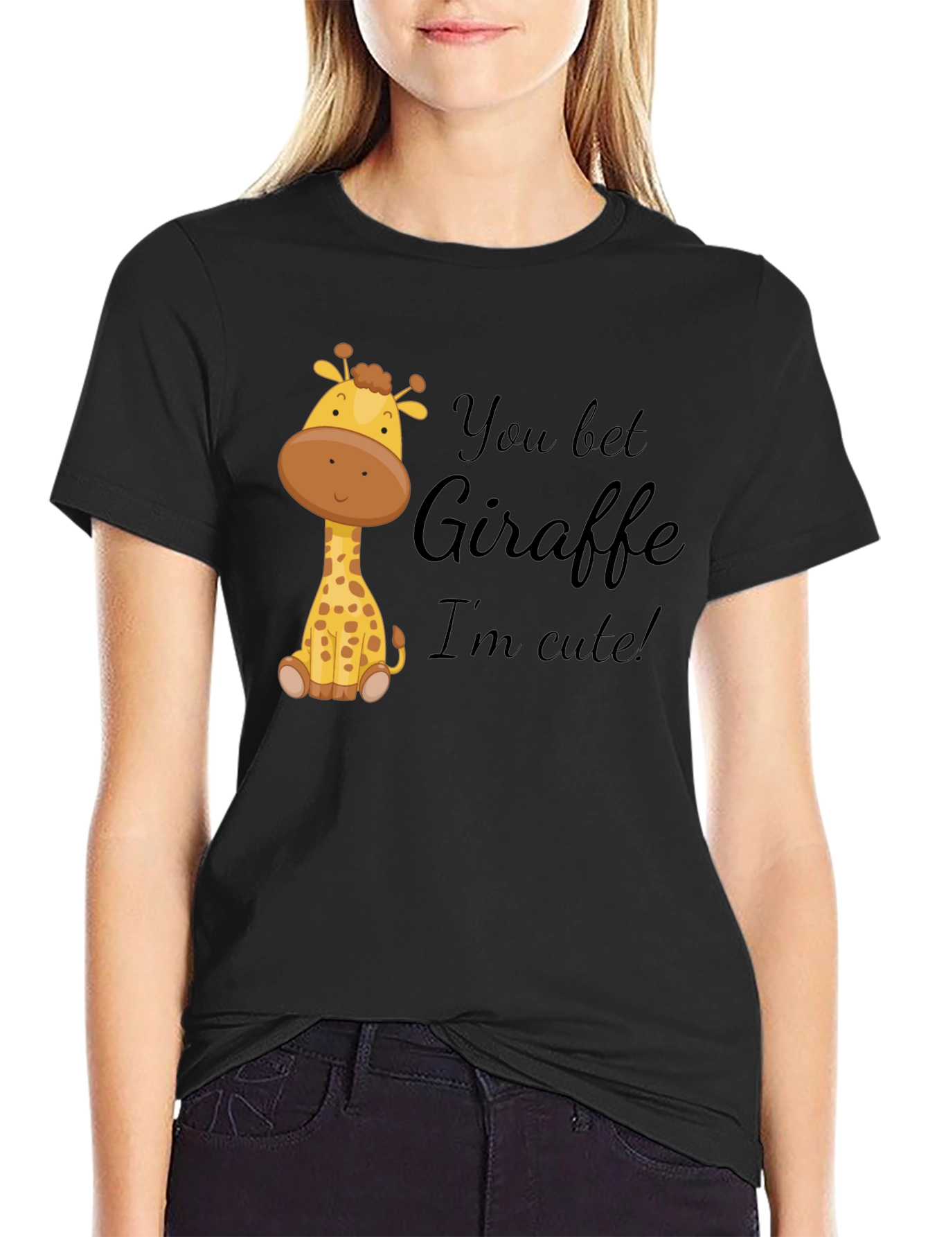 You Bet Giraffe Im Cute! Black Cotton Tee