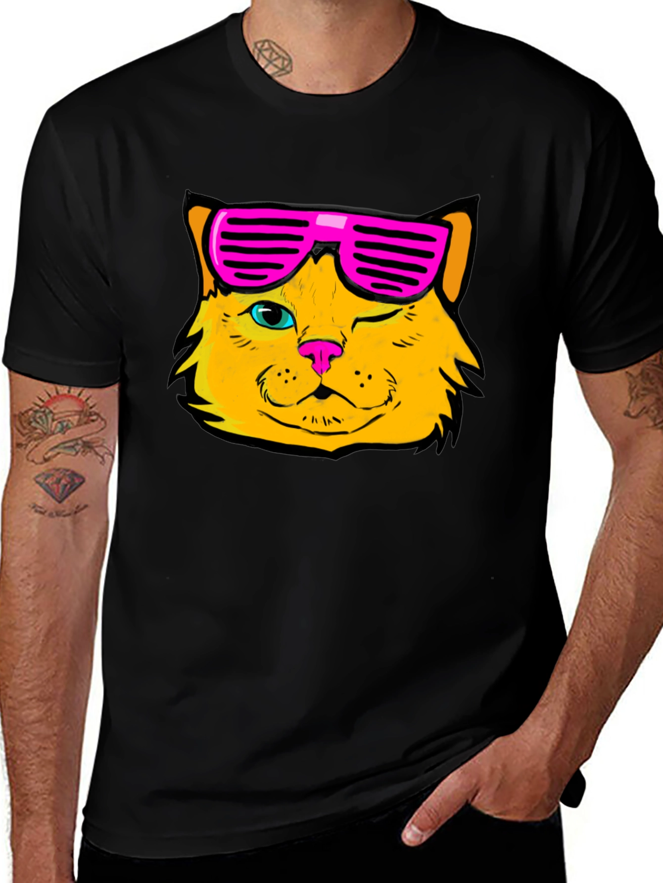 Cool Cat Graphic T-Shirt - Black