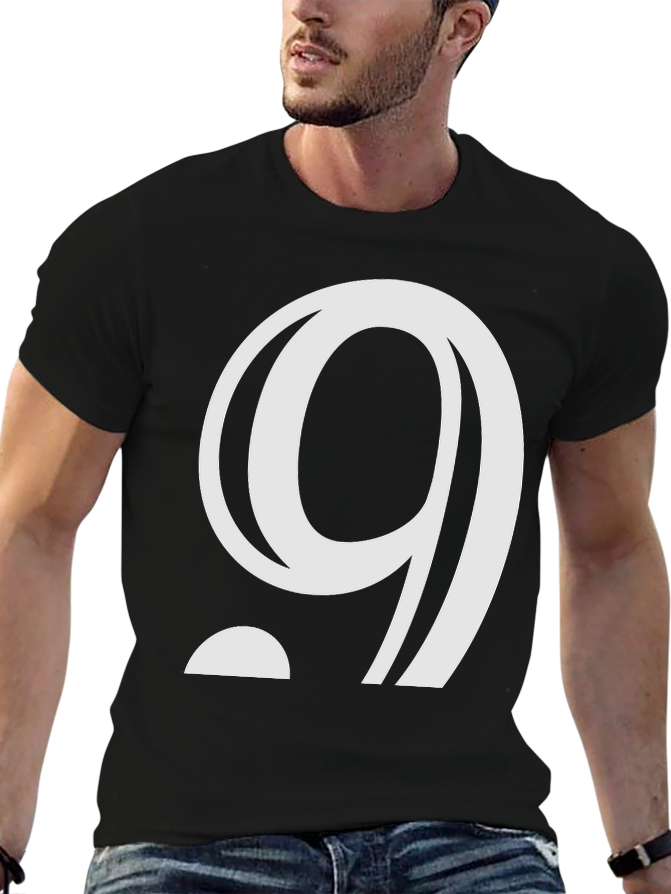 Modern Number 9 Graphic Black T-Shirt
