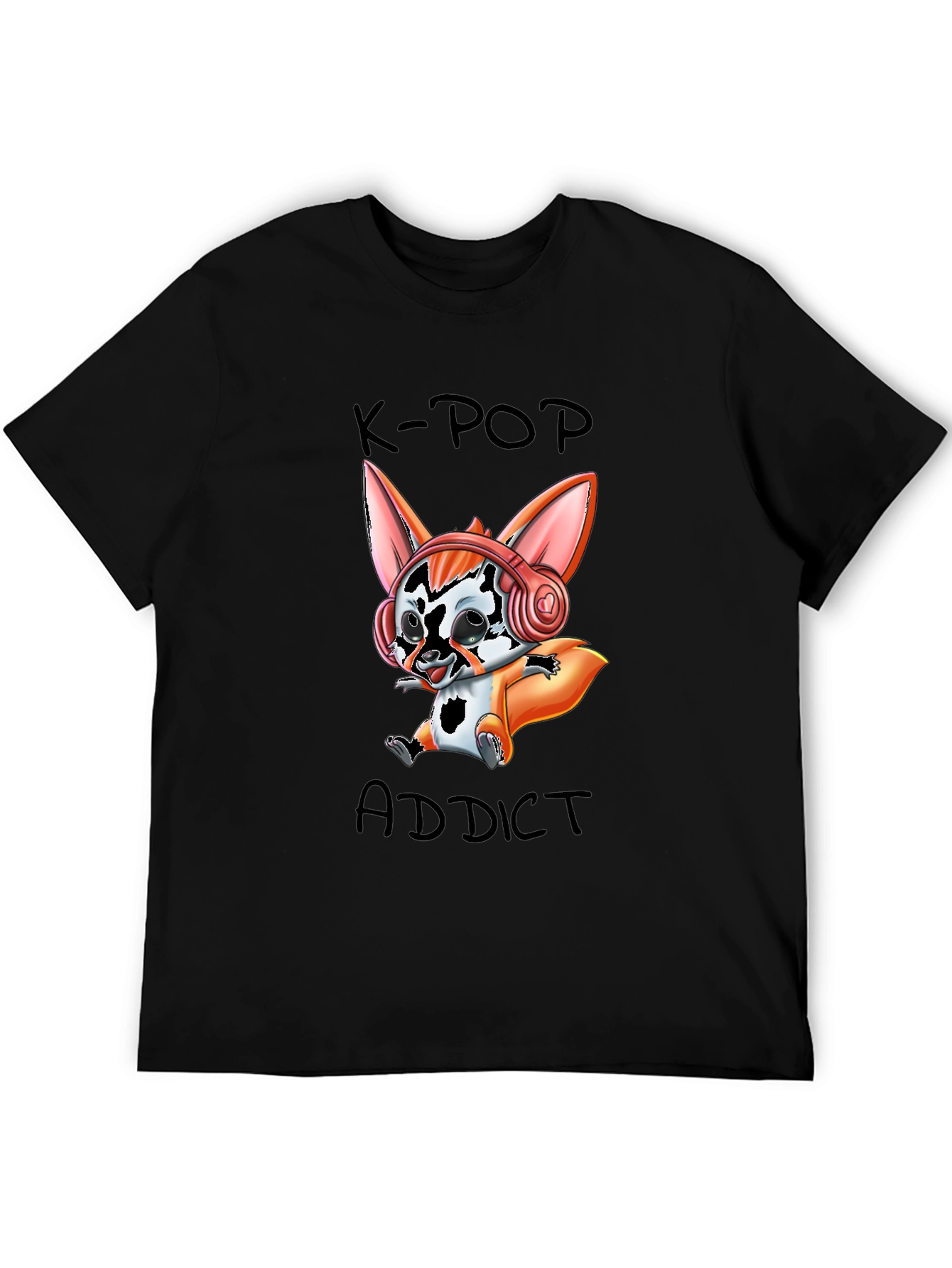 K-Pop Addict Cartoon Fox Graphic T-Shirt