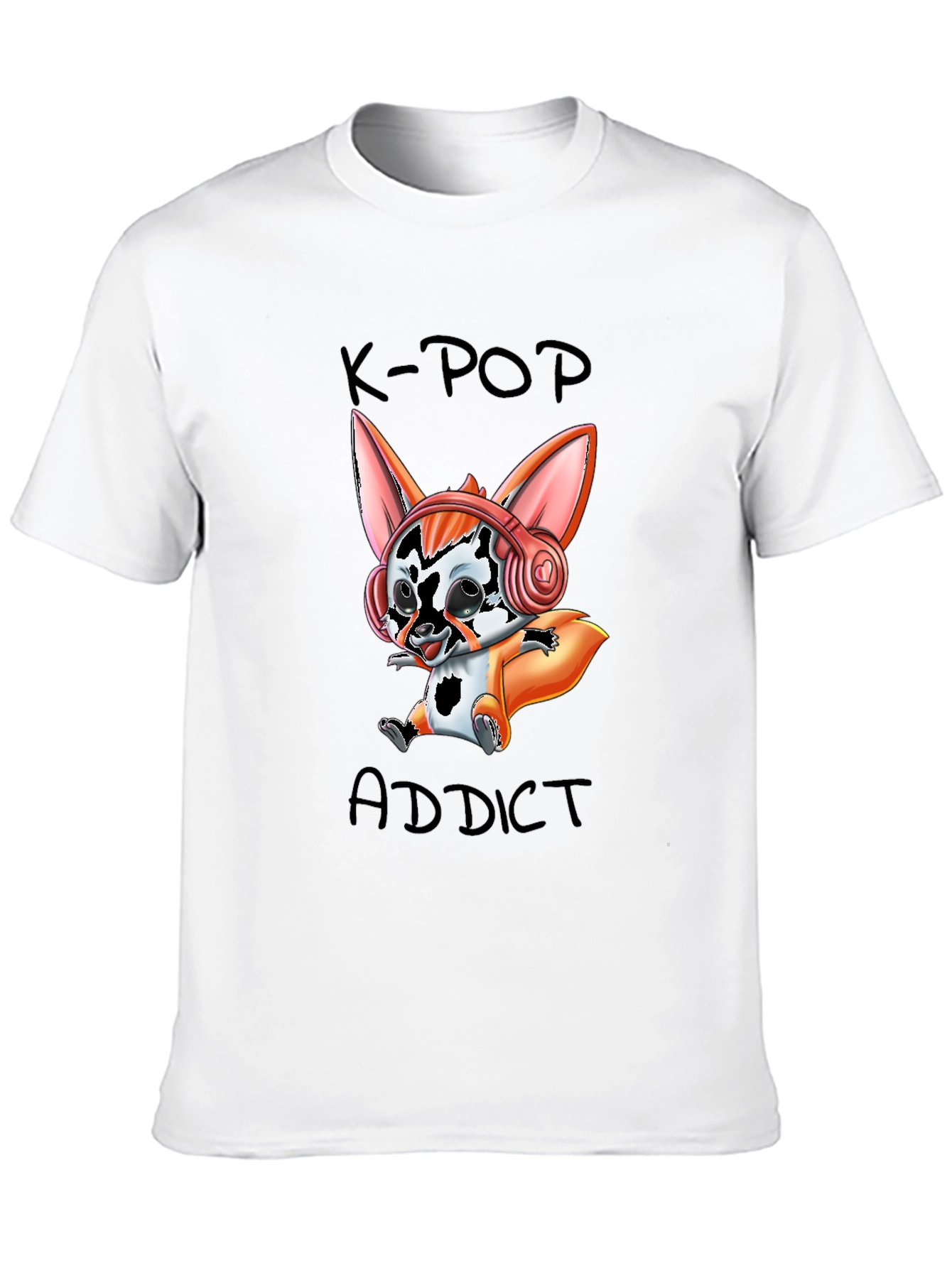 K-Pop Addict Cartoon Fox Graphic T-Shirt
