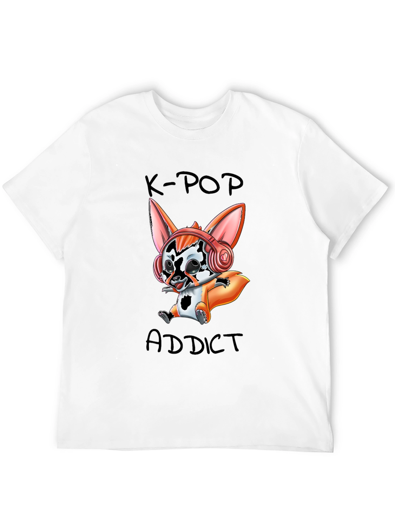 K-Pop Addict Cartoon Fox Graphic T-Shirt