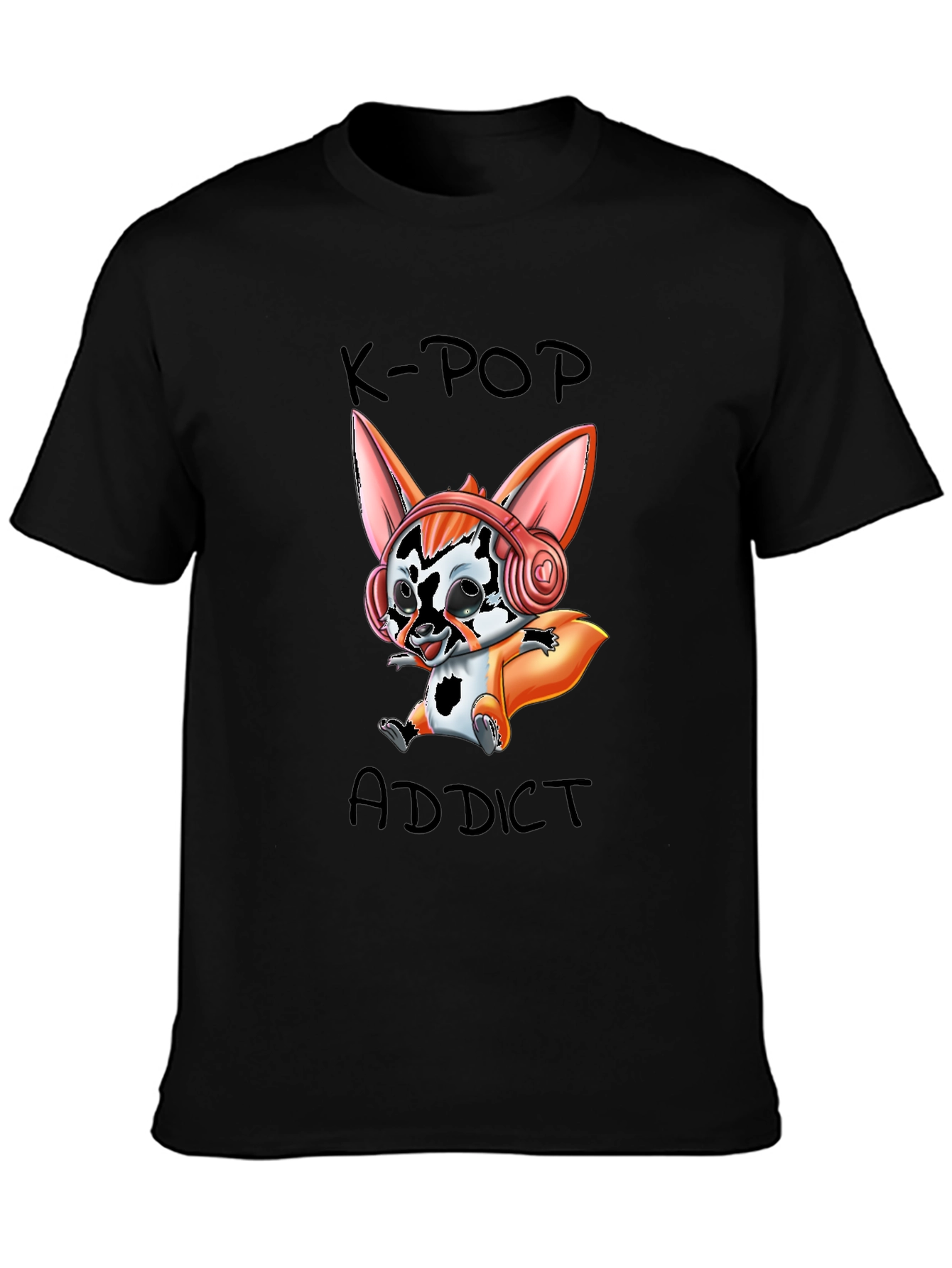 K-Pop Addict Cartoon Fox Graphic T-Shirt
