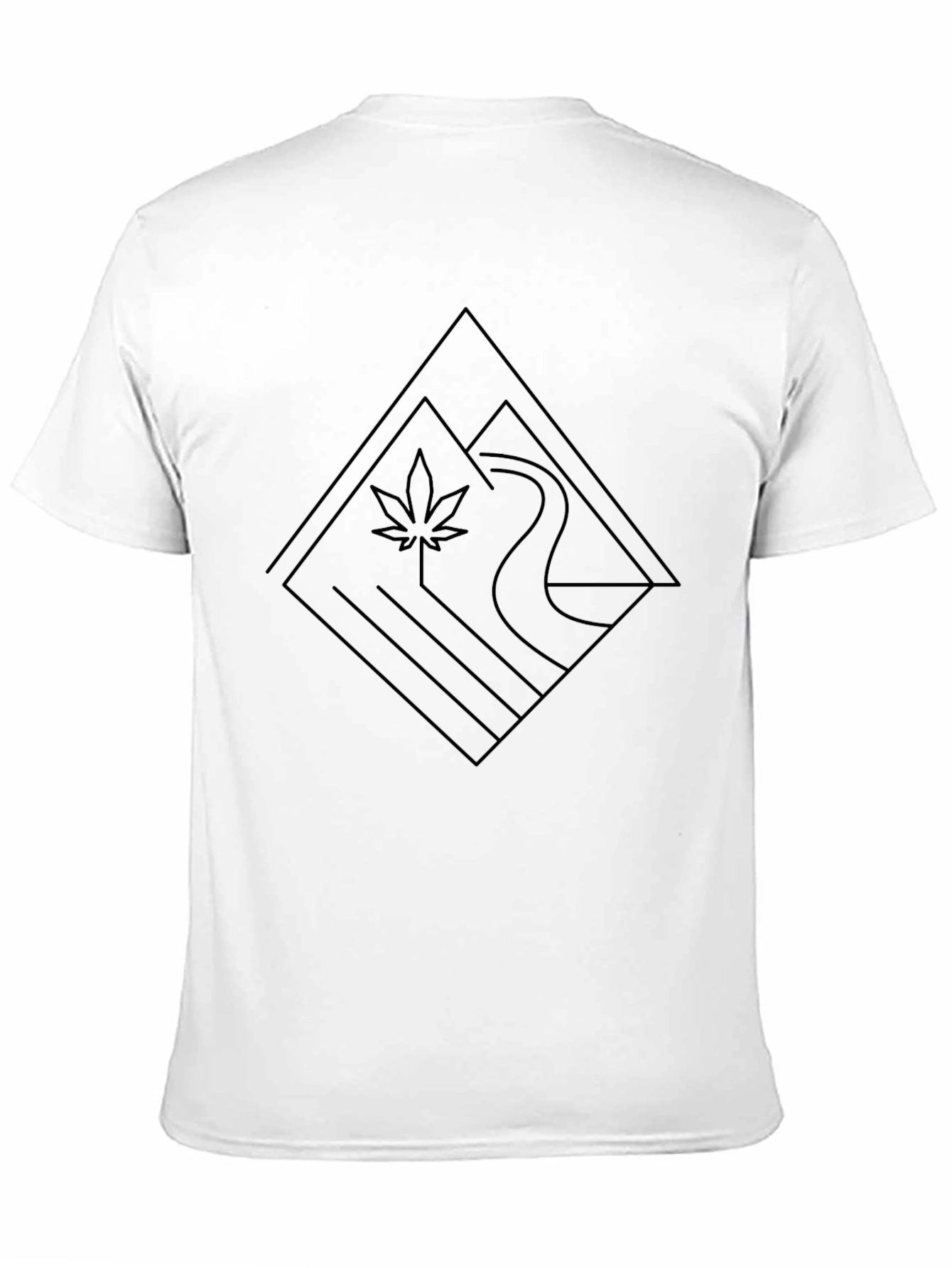 Modern Geometric River & Leaf Black T-Shirt