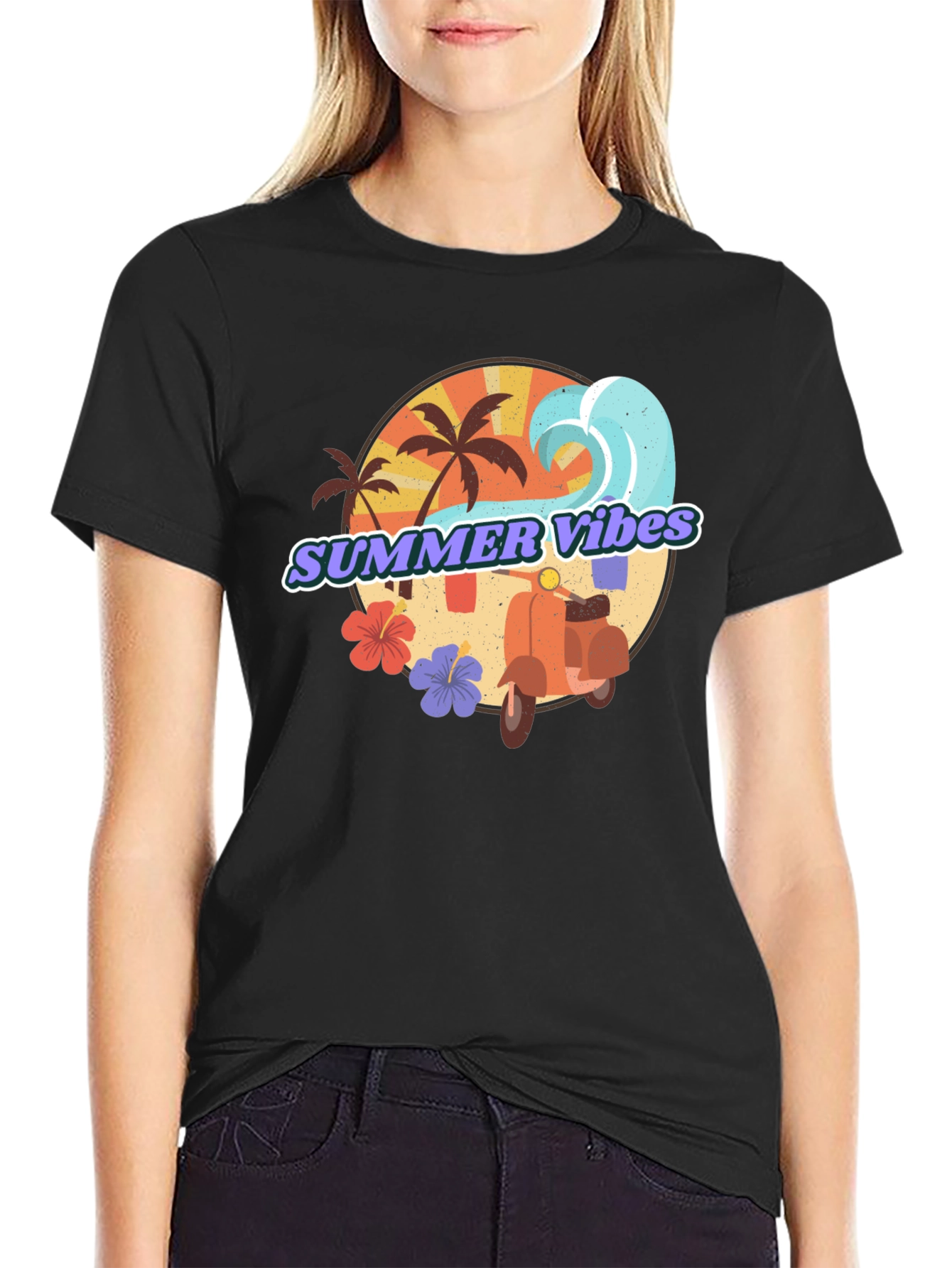 Summer Vibes Graphic Tee - Tropical Beach Design